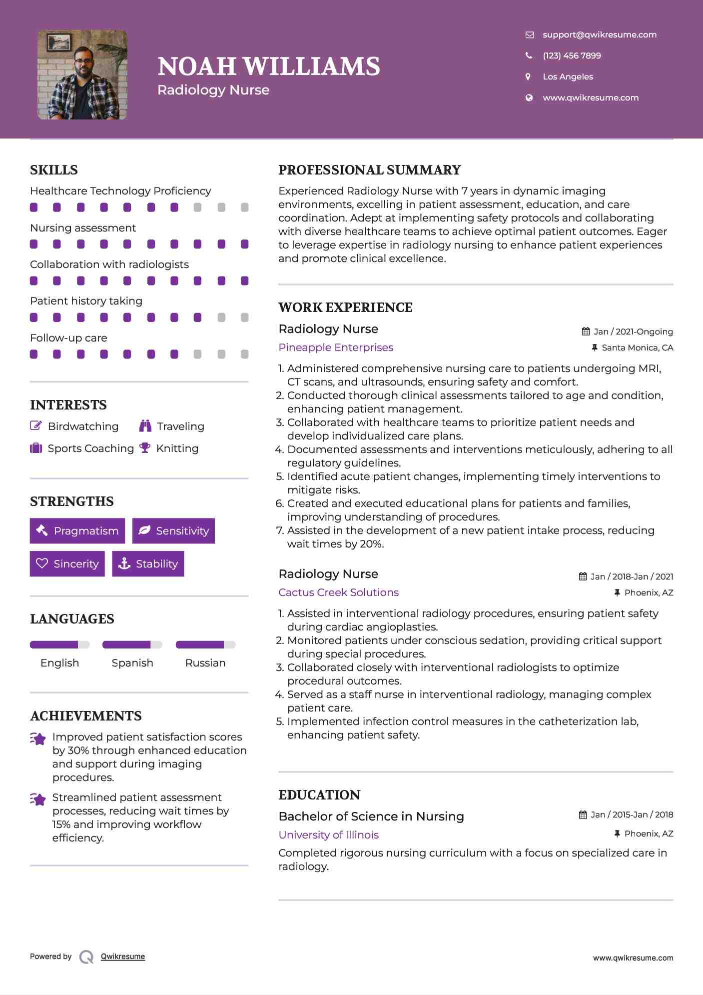 Radiology Nurse Resume Model