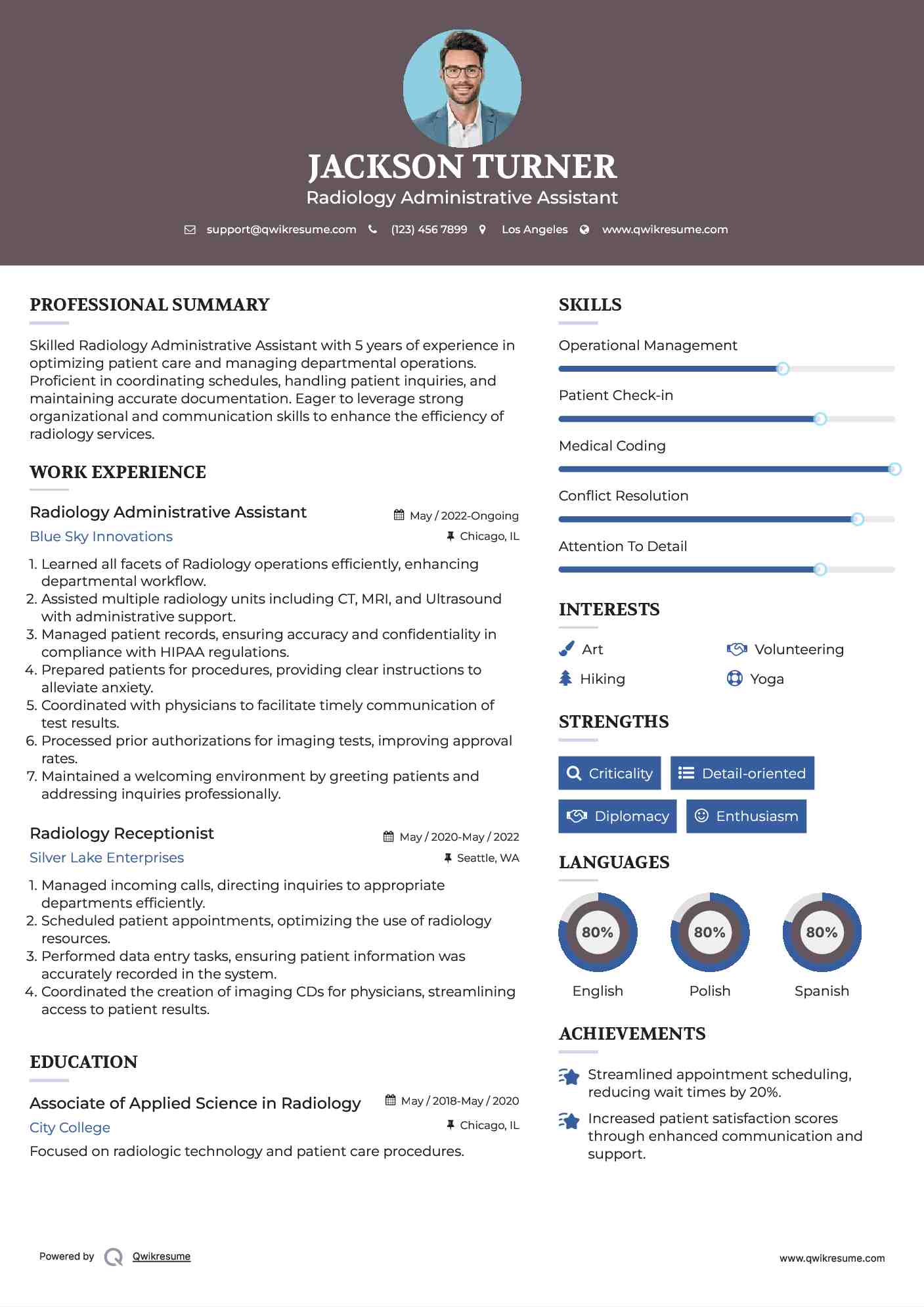 Radiology Administrative Assistant Resume Model