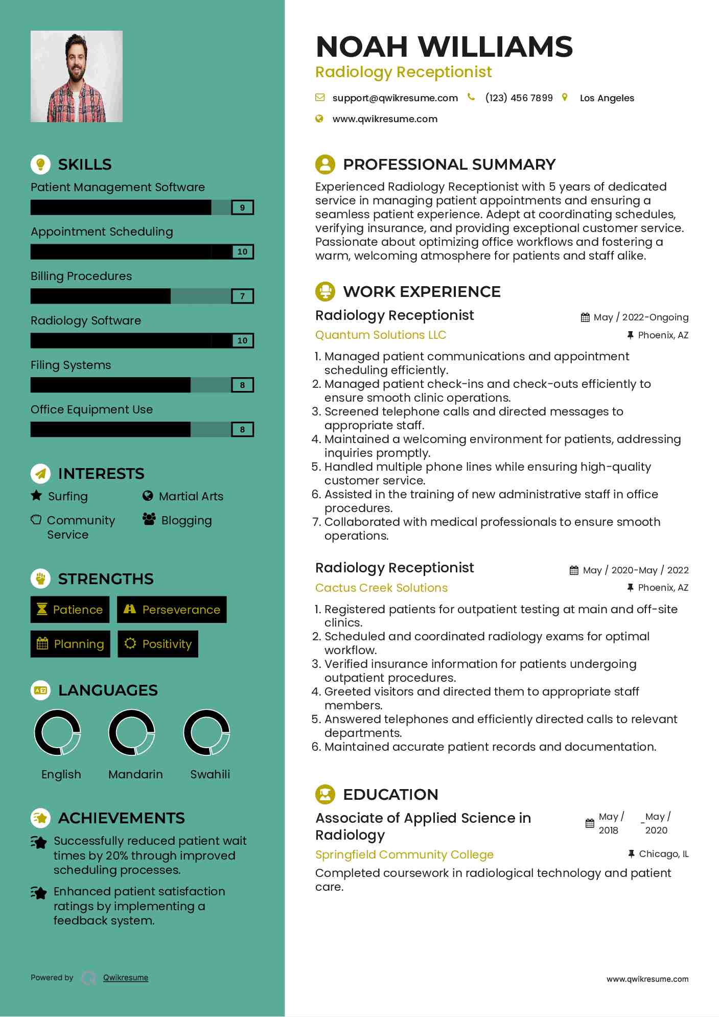 Radiology Receptionist Resume Format