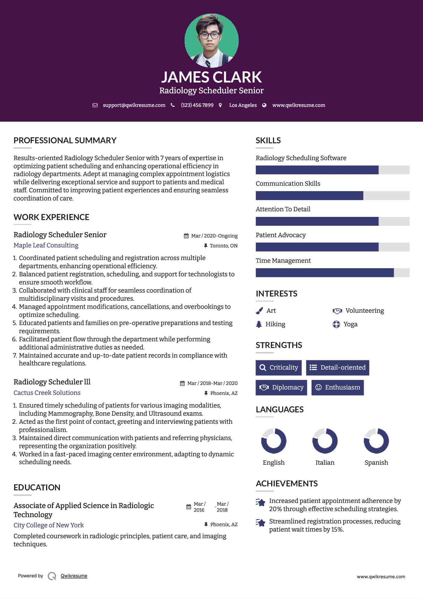Radiology Scheduler Senior Resume Example