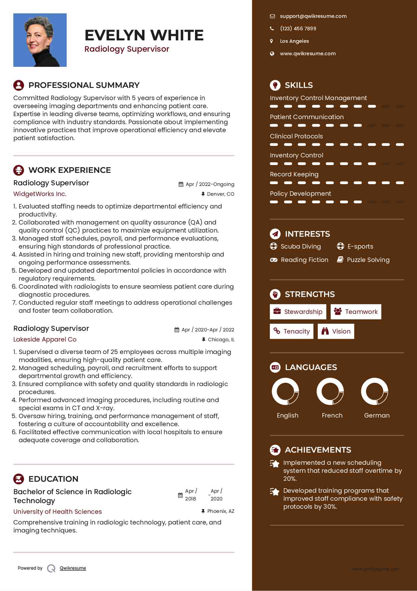 Radiology Supervisor Resume Template