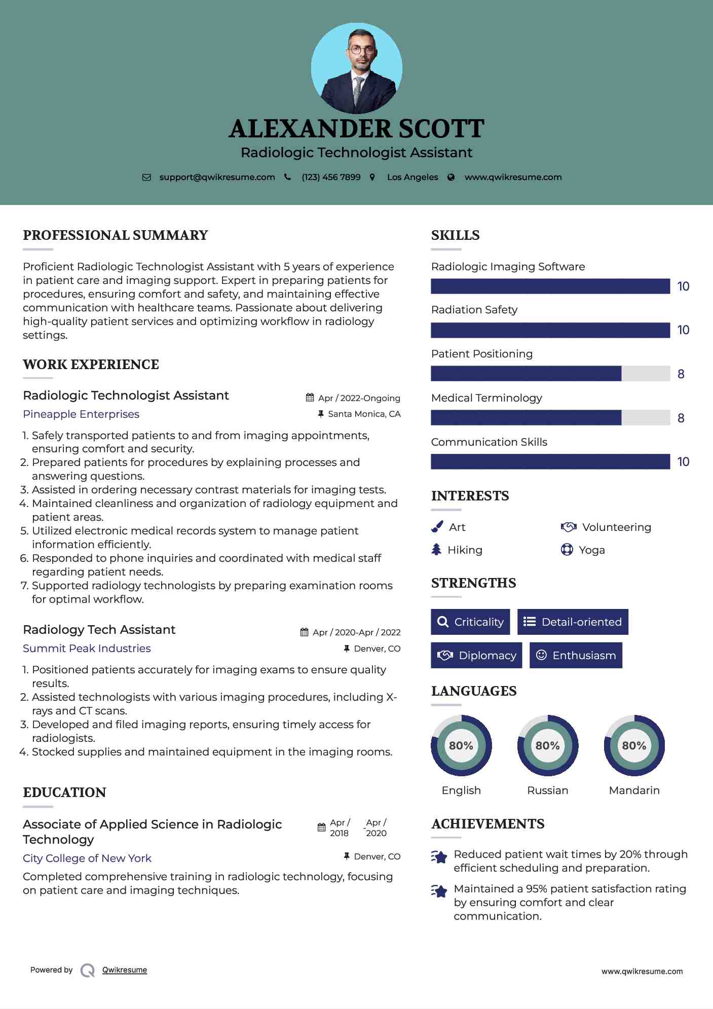 Radiologic Technologist Assistant Resume Format