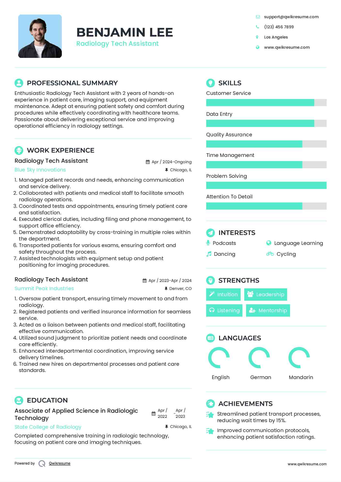 Radiology Tech Assistant Resume Samples | QwikResume