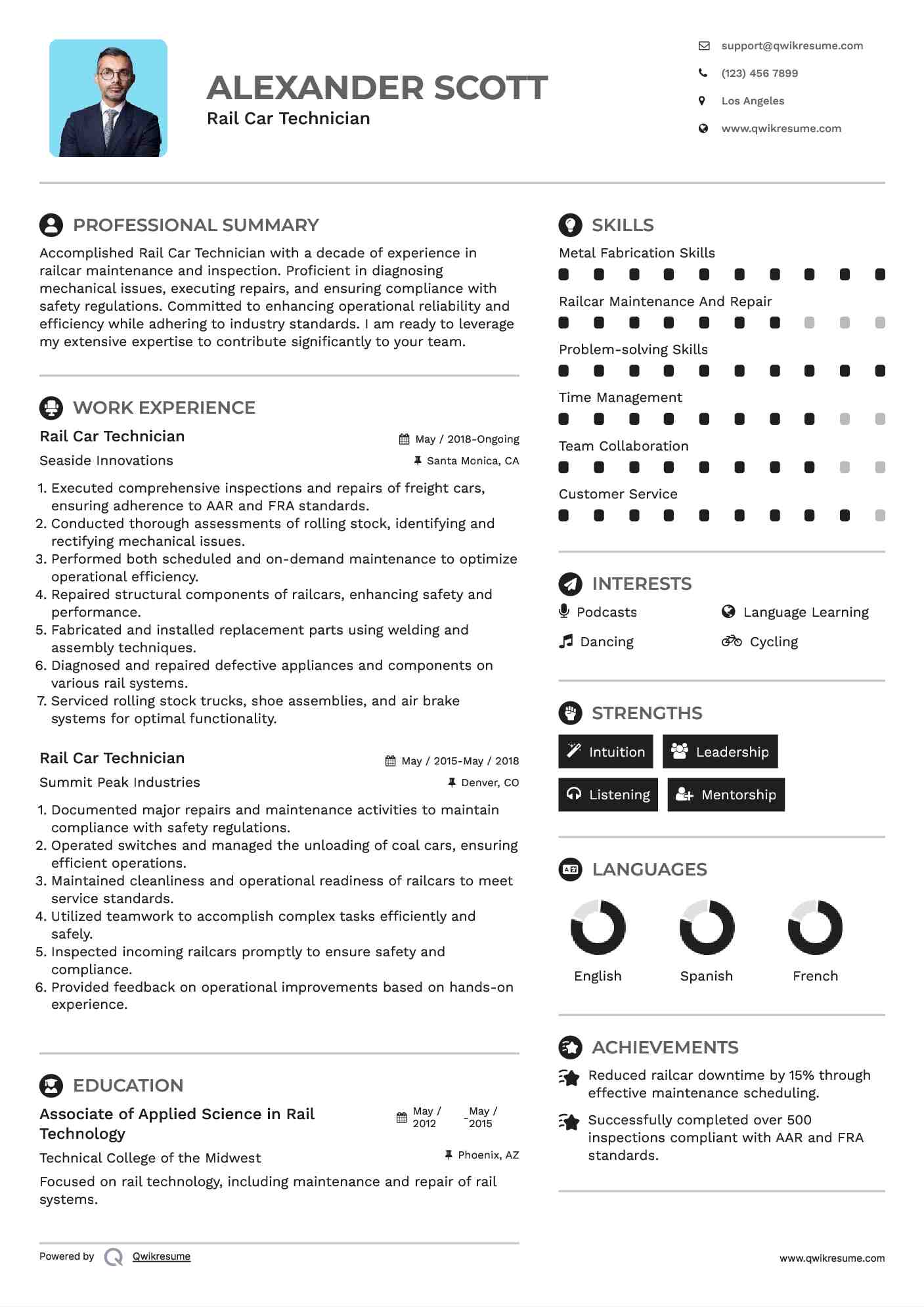Rail Car Technician Resume Template