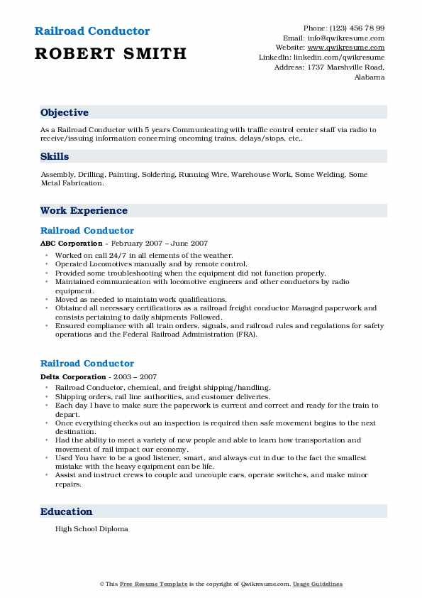 entry level railroad resume samples