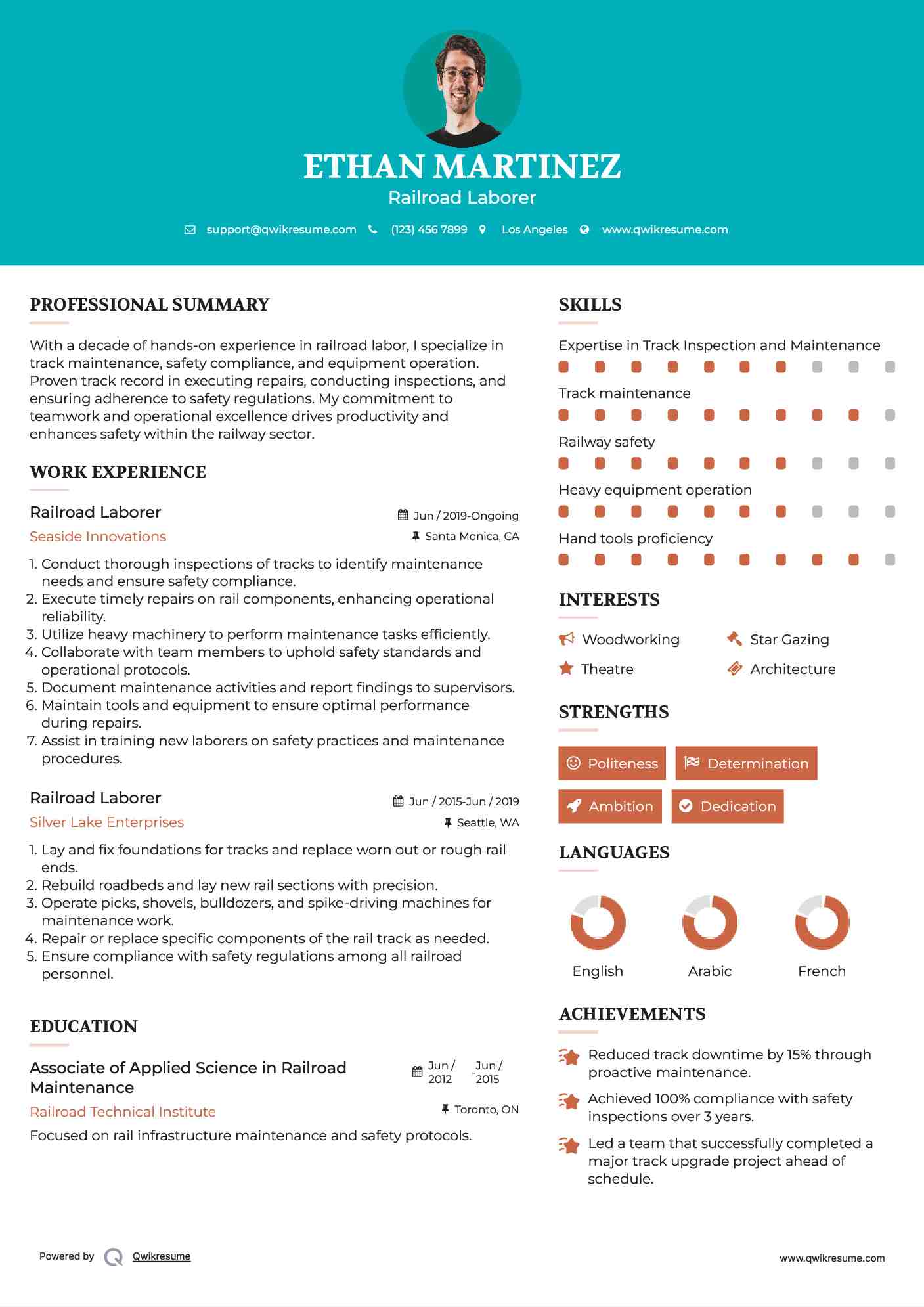 Railroad Laborer Resume Example