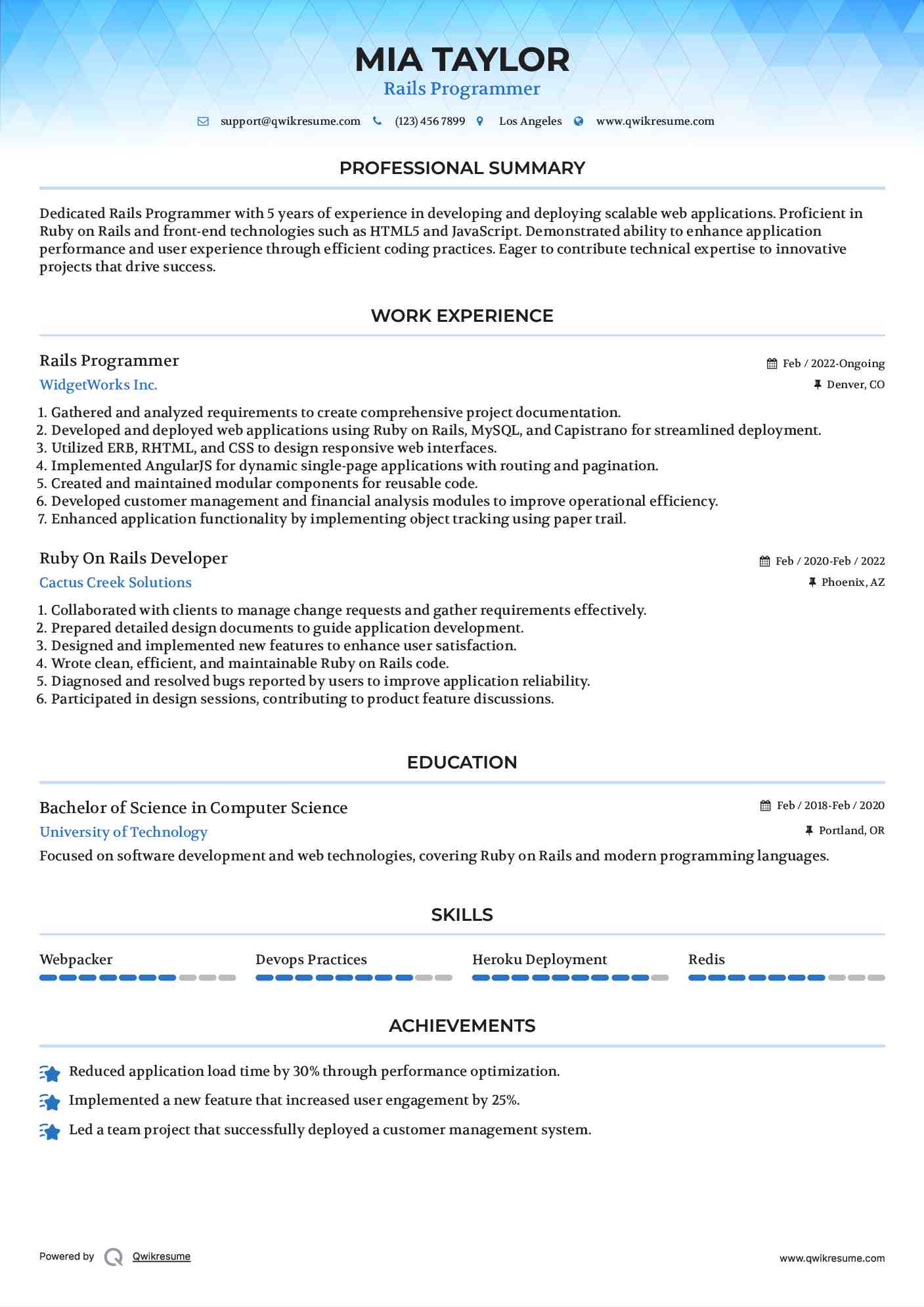 Rails Programmer Resume Template