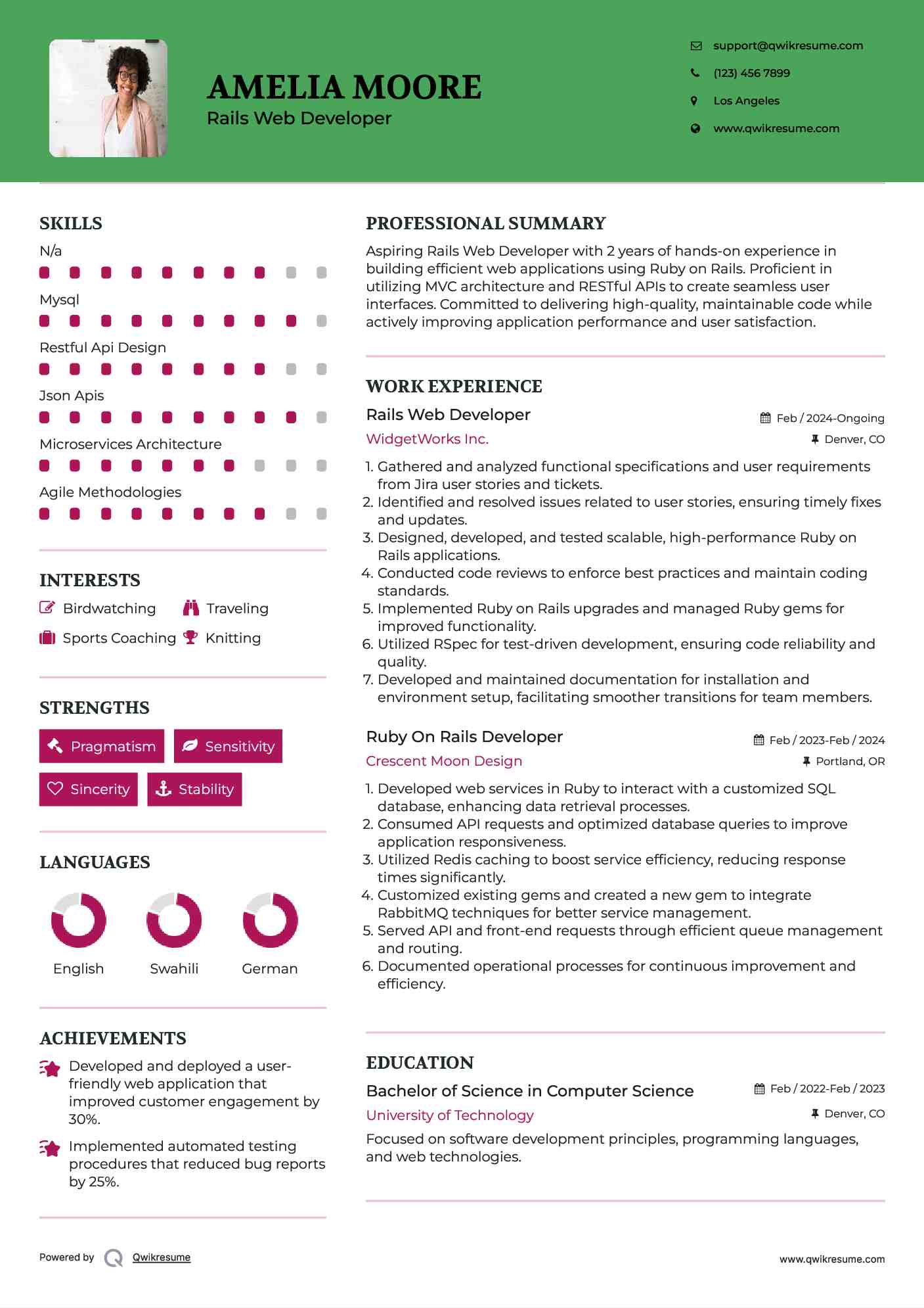 Rails Web Developer Resume Format