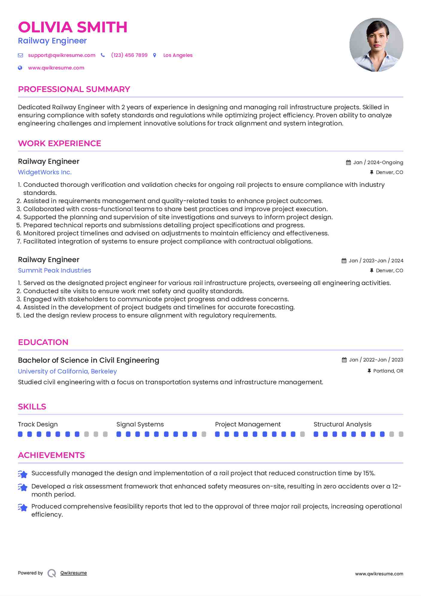 Railway Engineer Resume Example