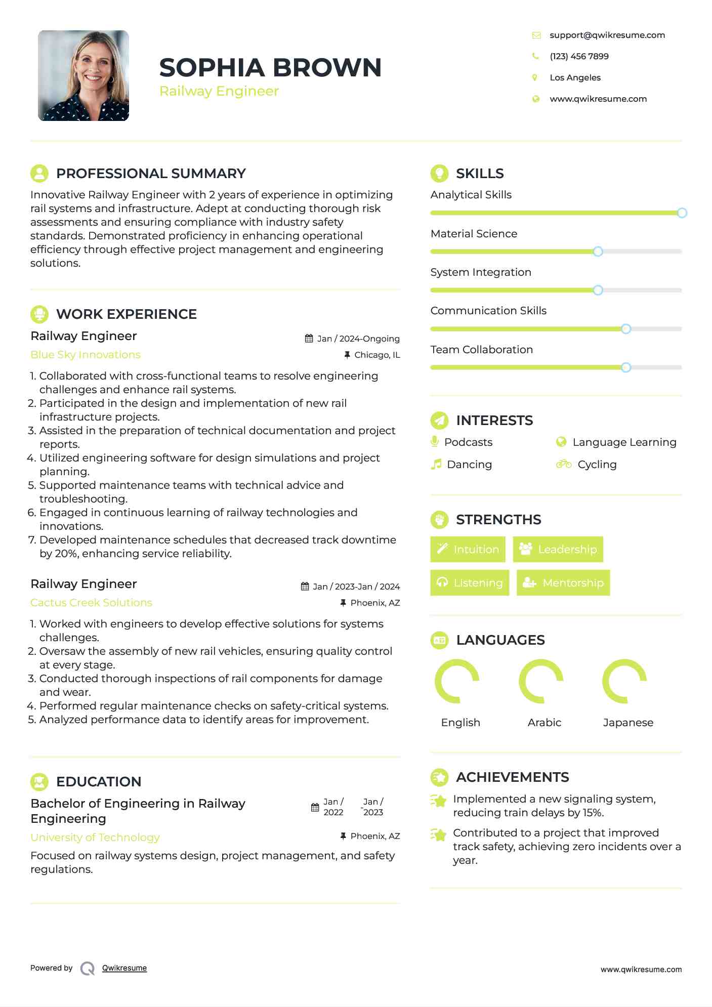 Railway Engineer Resume Format