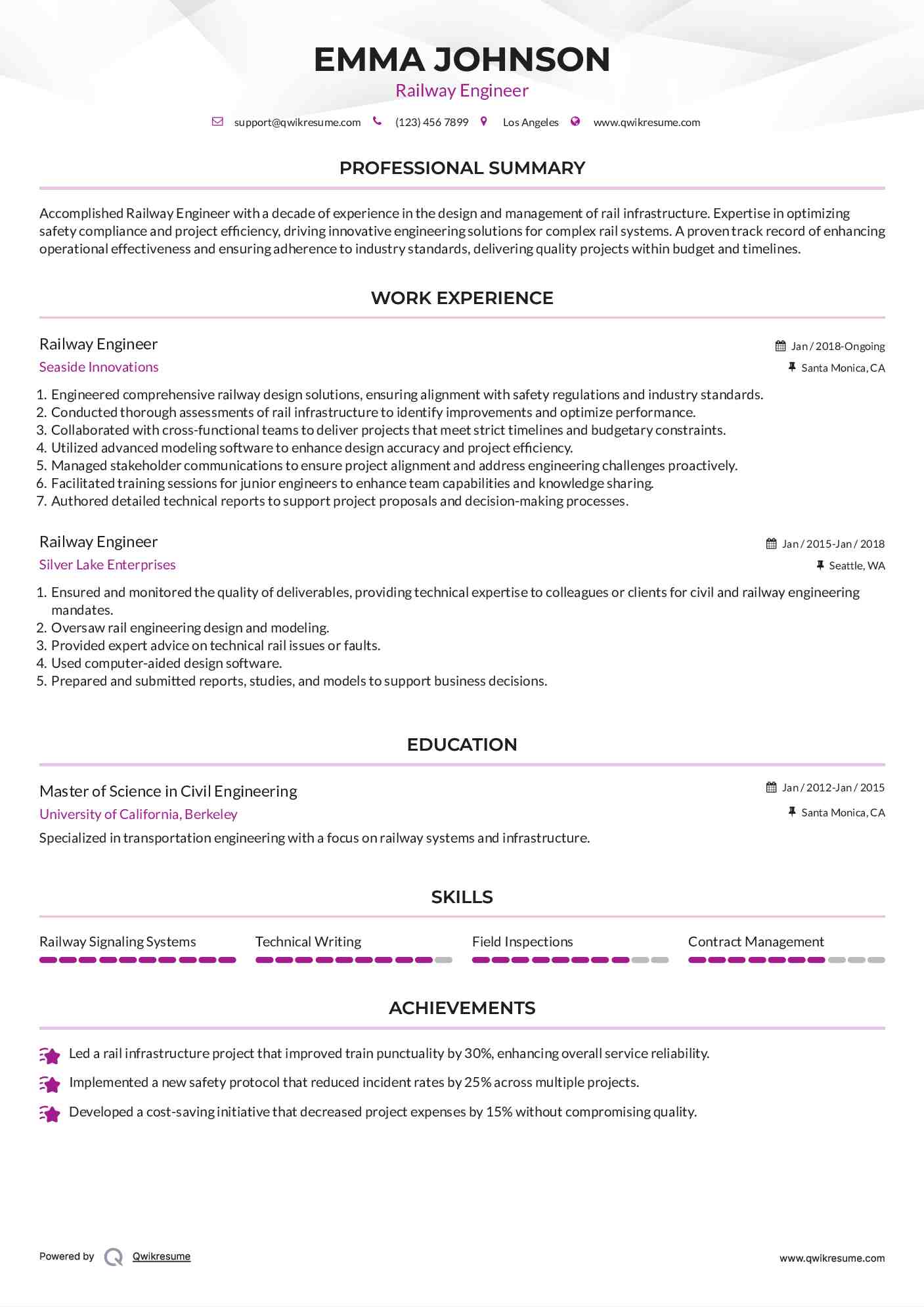 Railway Engineer Resume Format