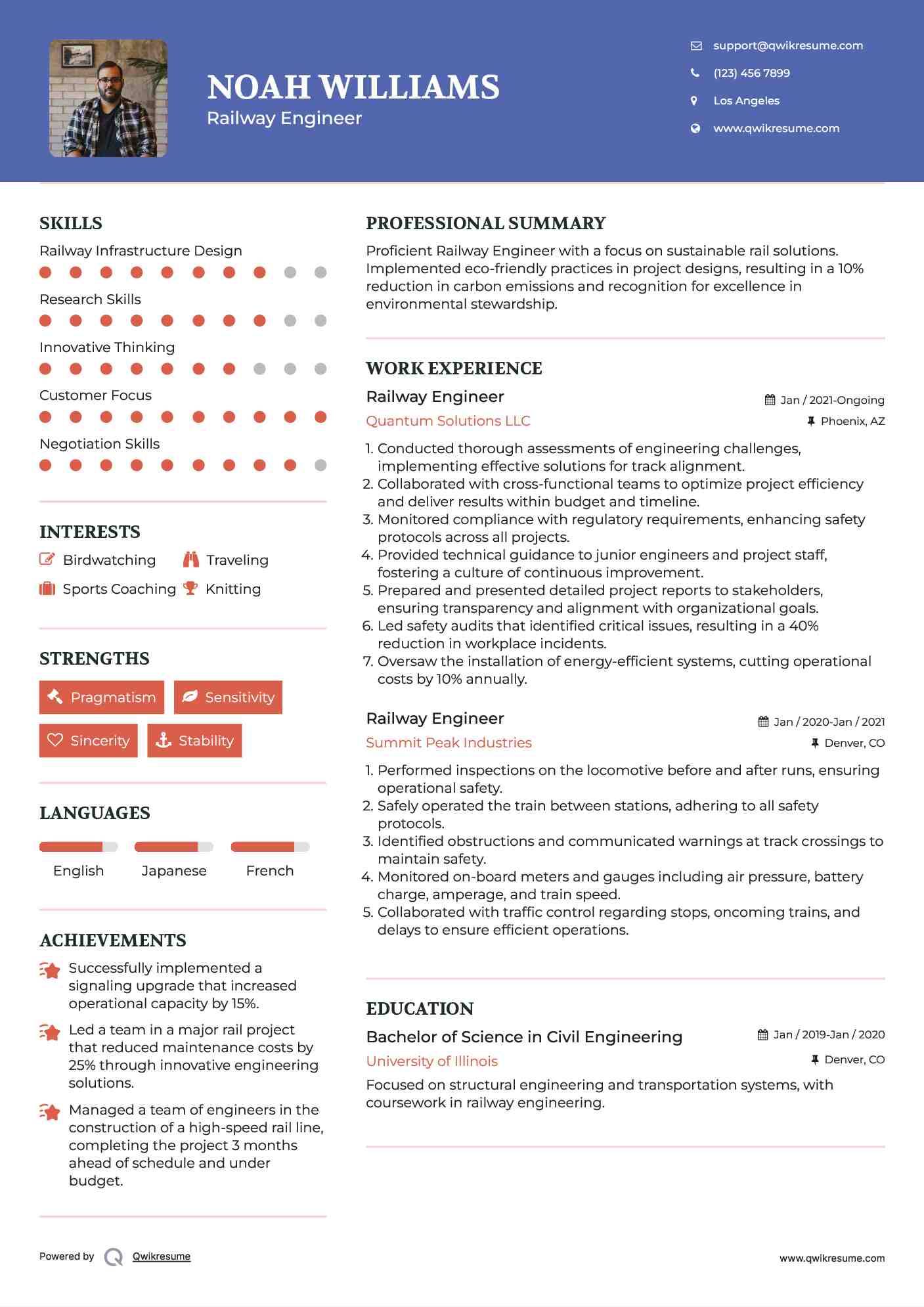 Railway Engineer Resume Sample