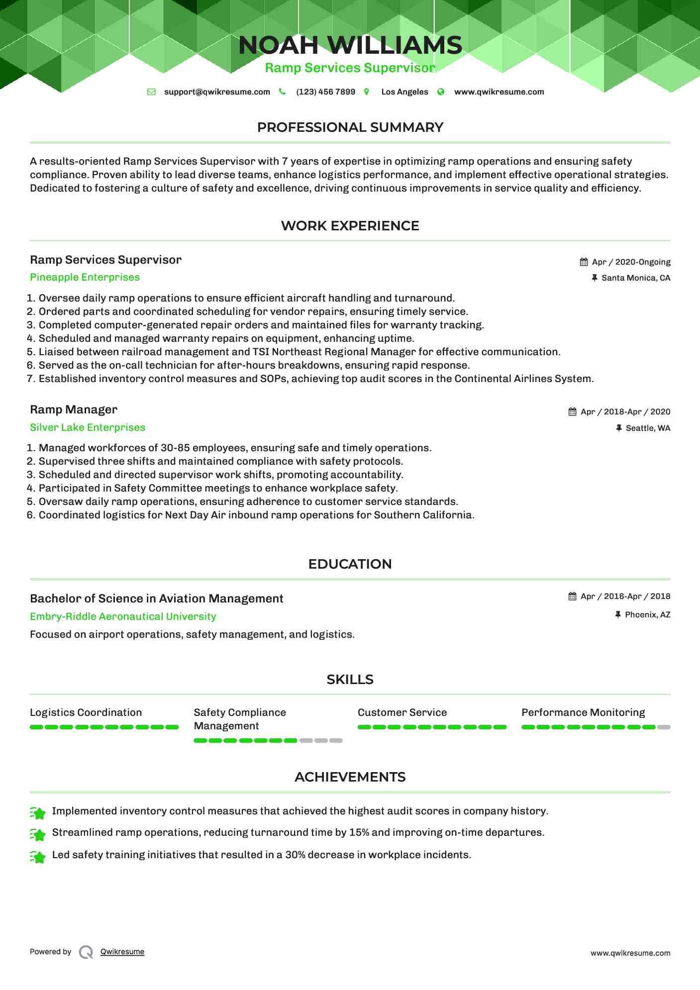 Ramp Services Supervisor Resume Format