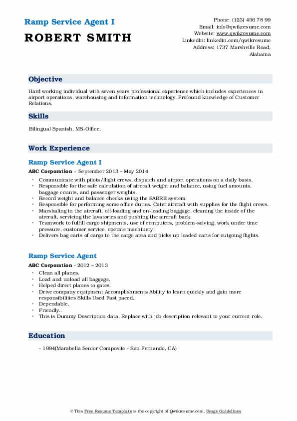 Ramp Agent Resume Sample