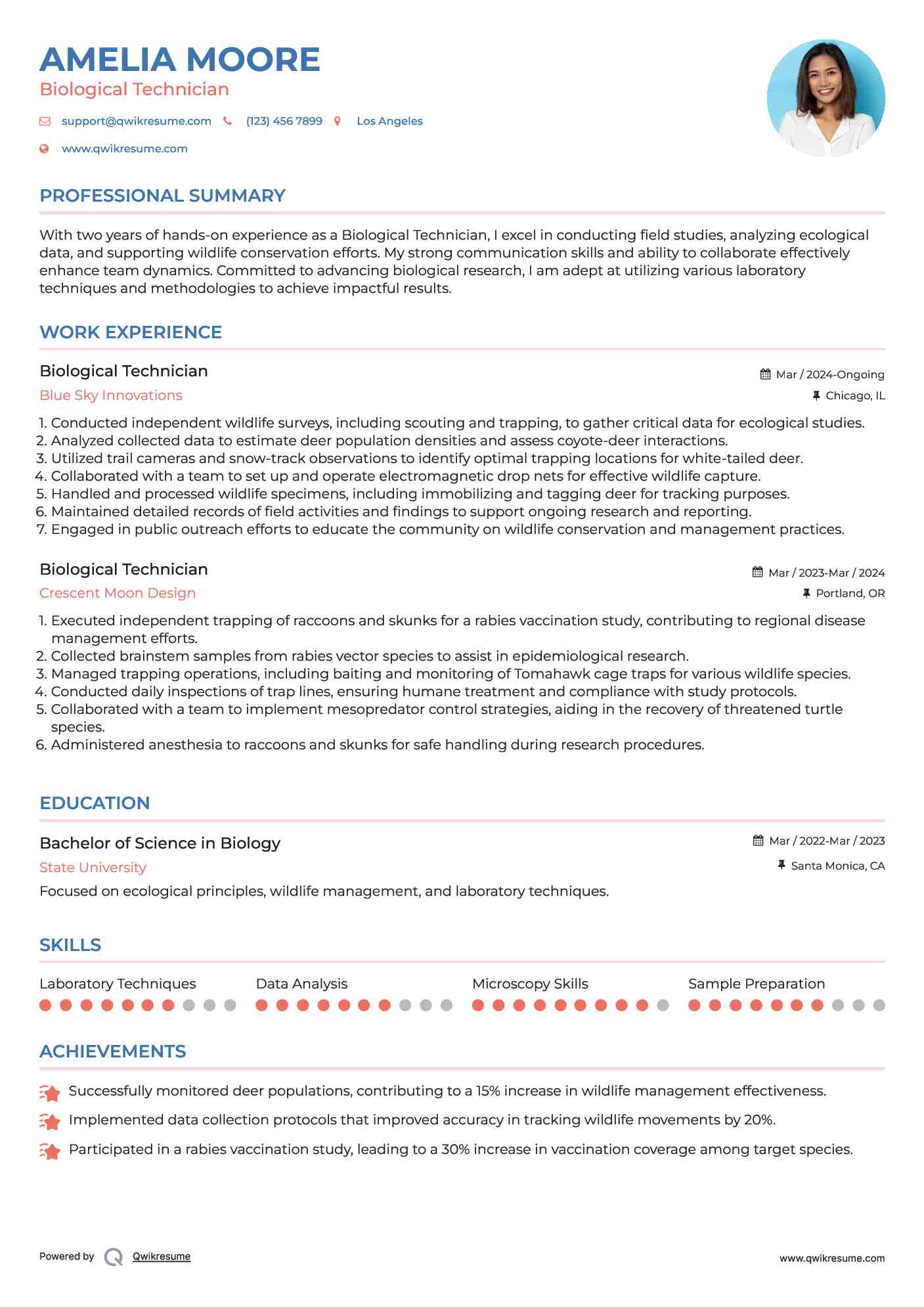 Biological Technician Resume Sample