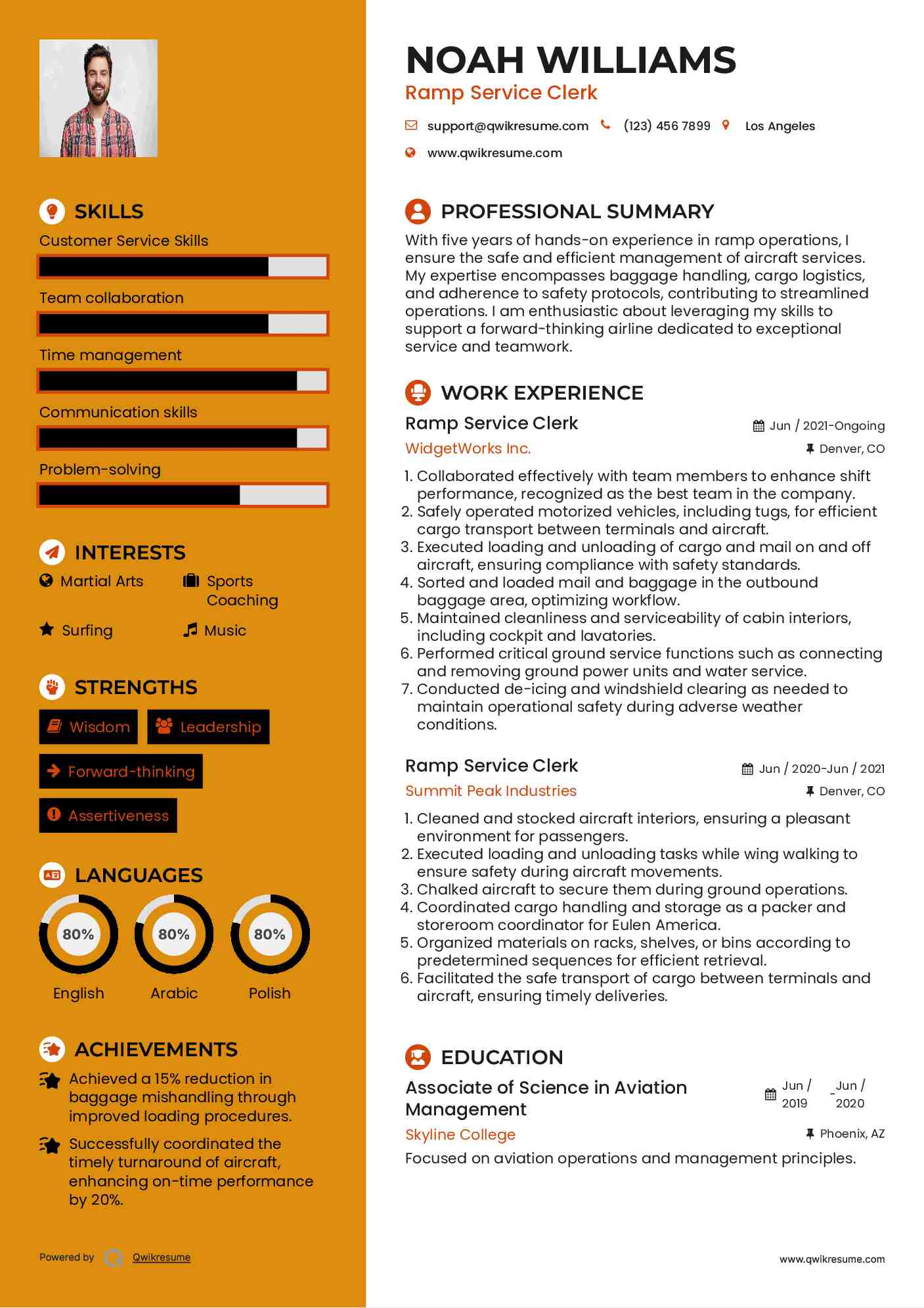 Ramp Service Clerk Resume Template