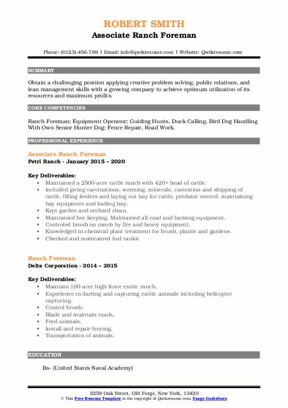 Ranch Foreman Resume Samples QwikResume
