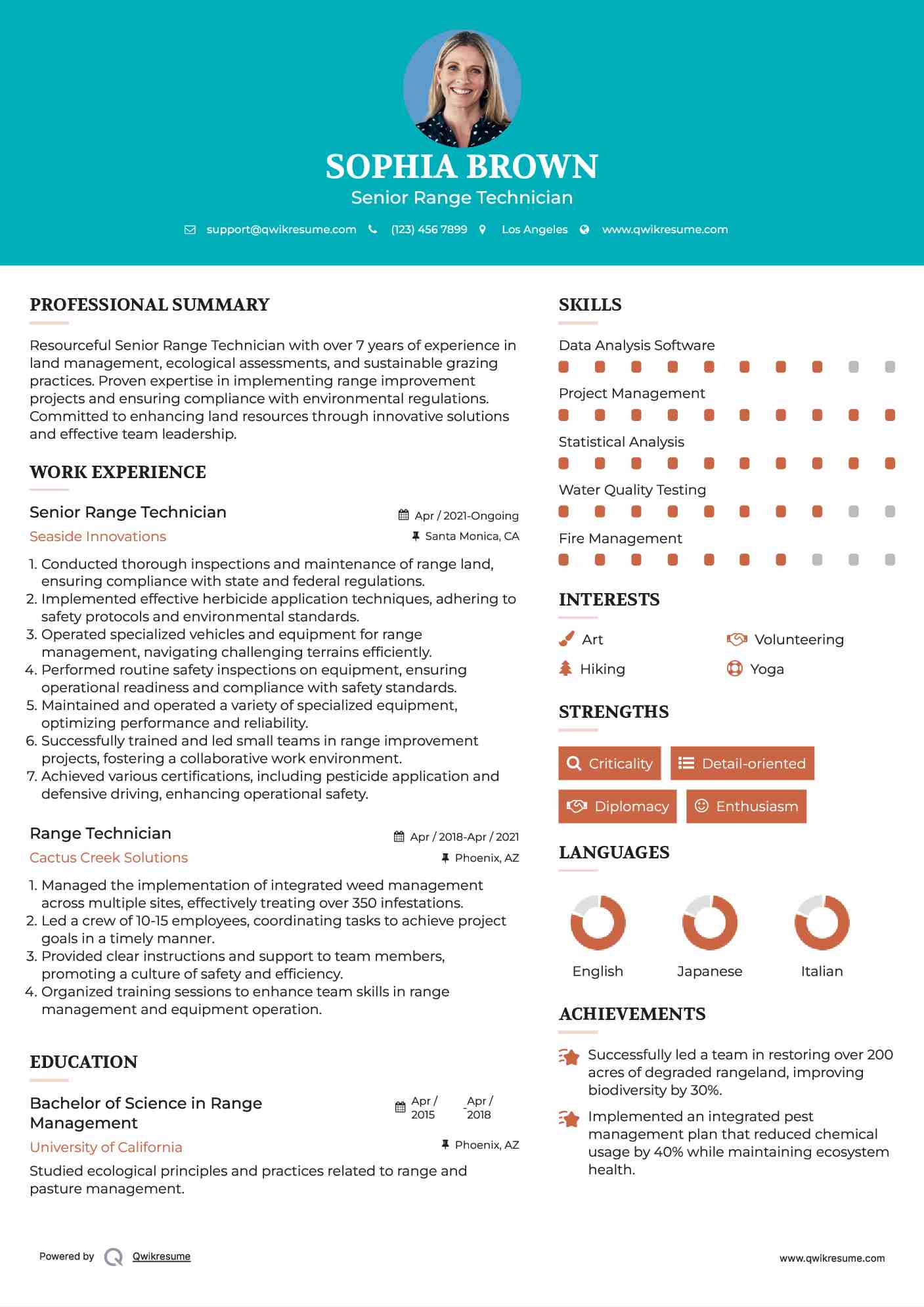 Senior Range Technician Resume Sample