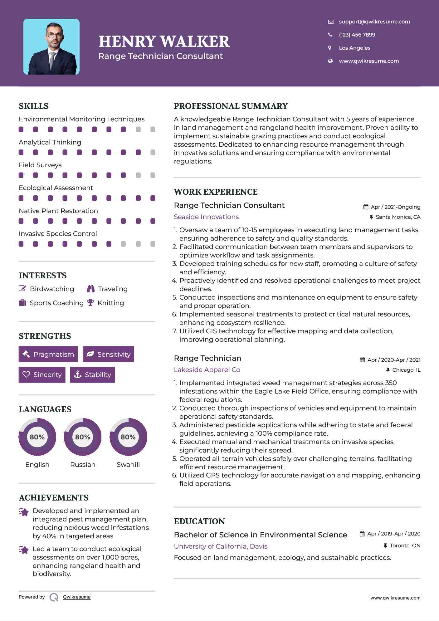 Range Technician Consultant Resume Sample