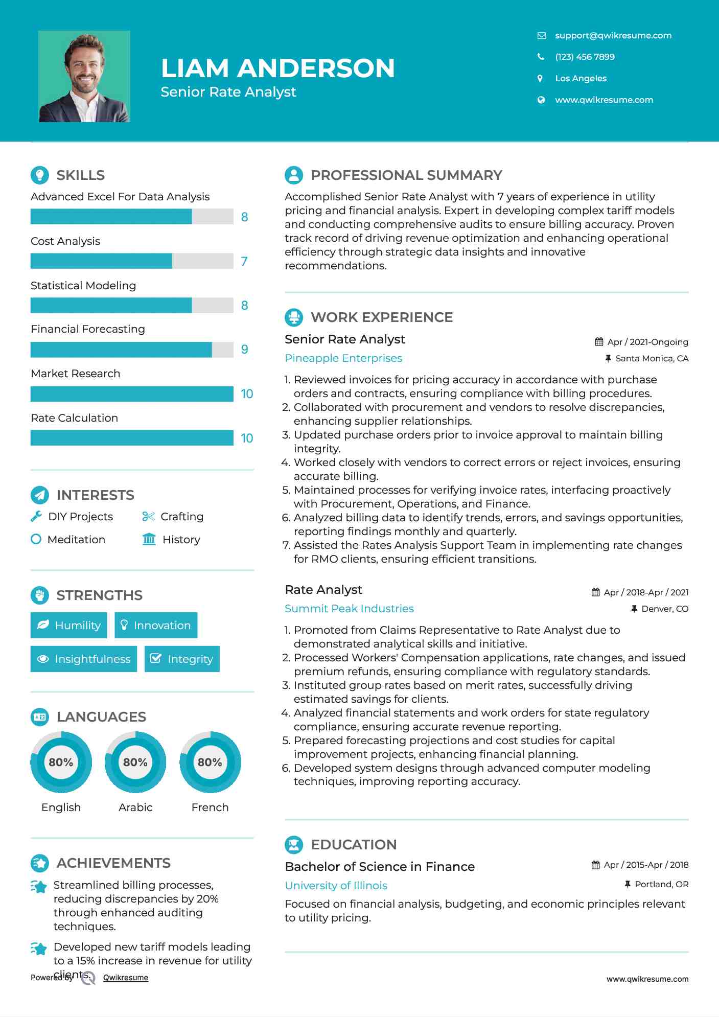Senior Rate Analyst Resume Sample