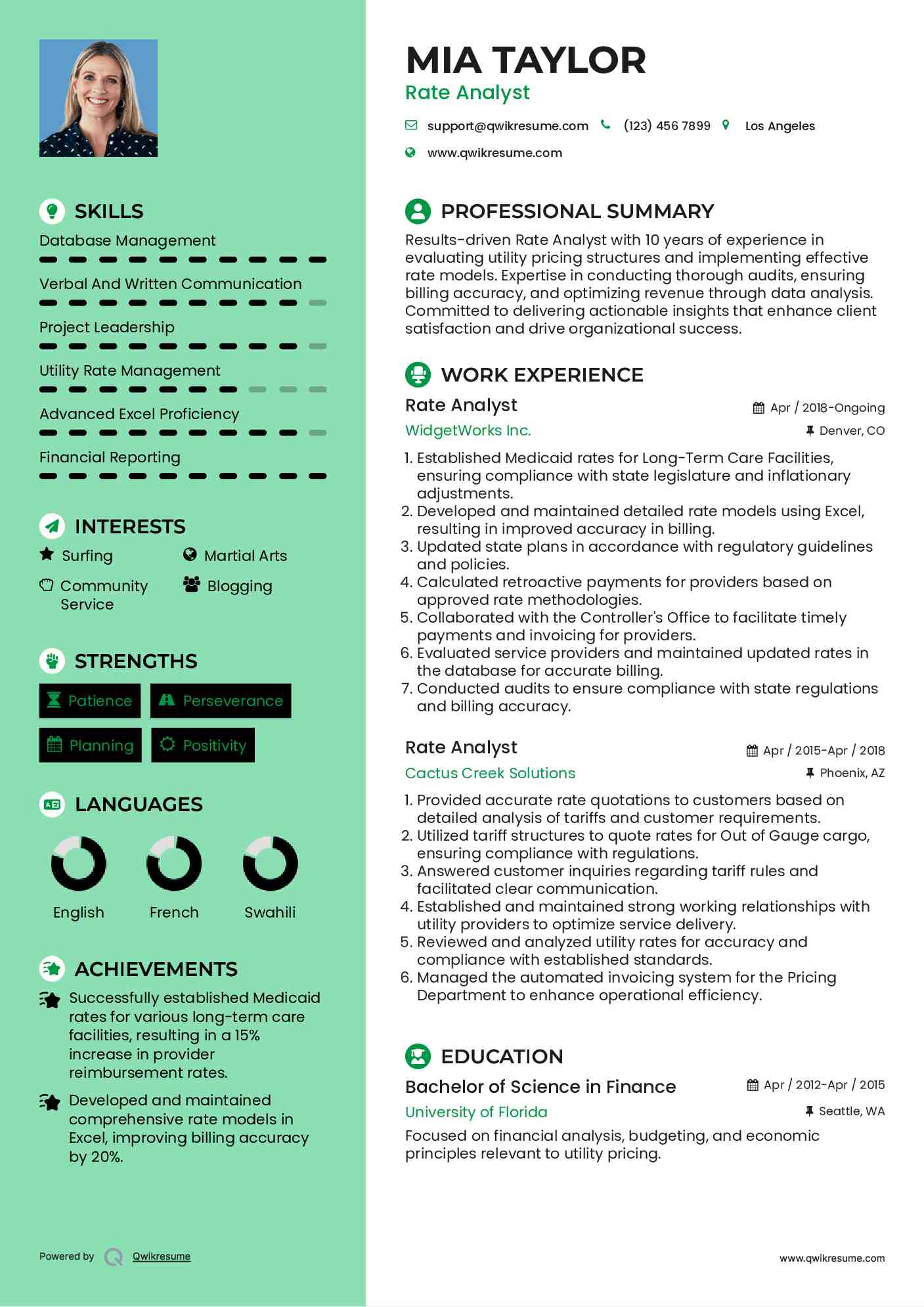 Rate Analyst Resume Template
