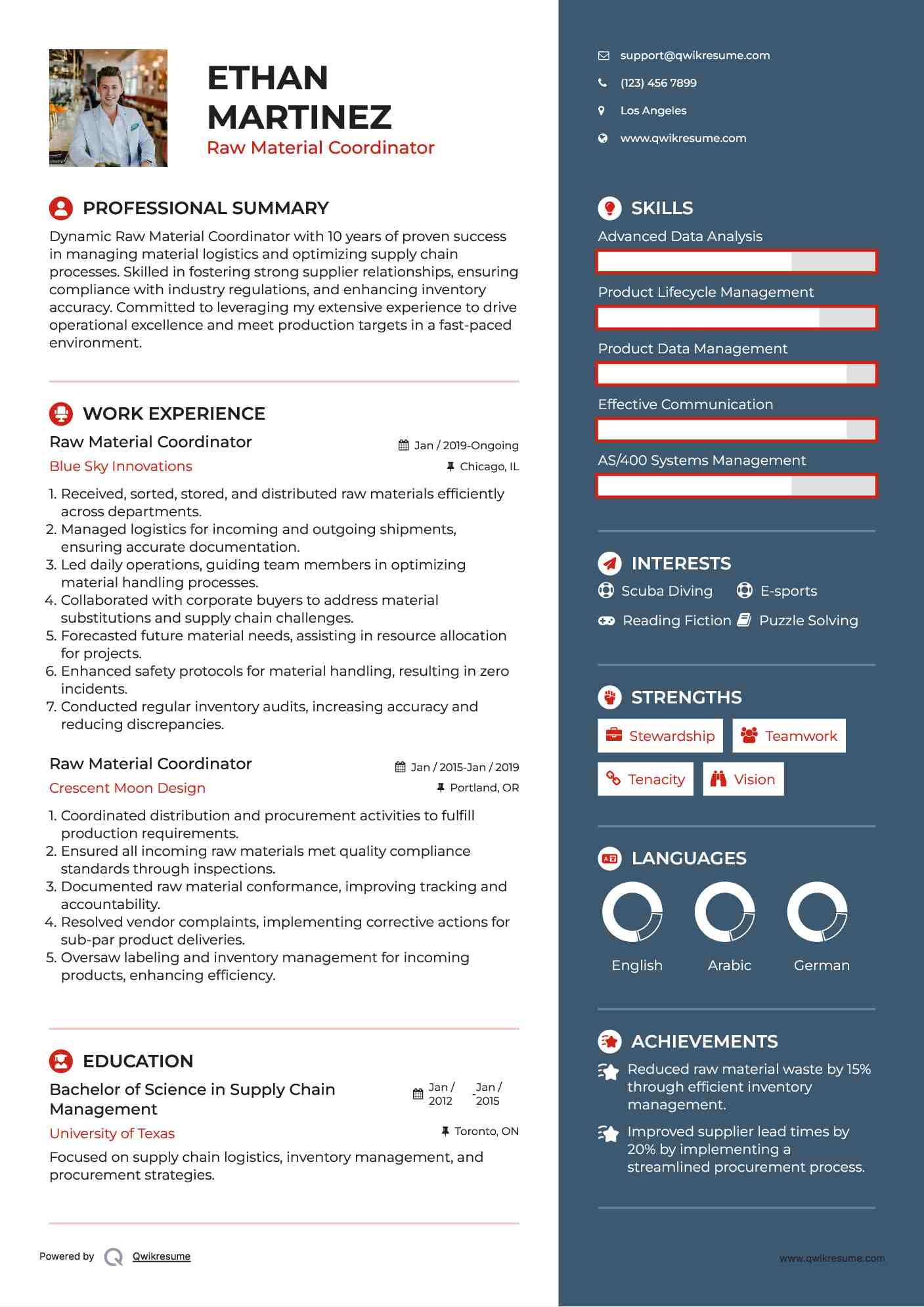 Raw Material Coordinator Resume Samples QwikResume