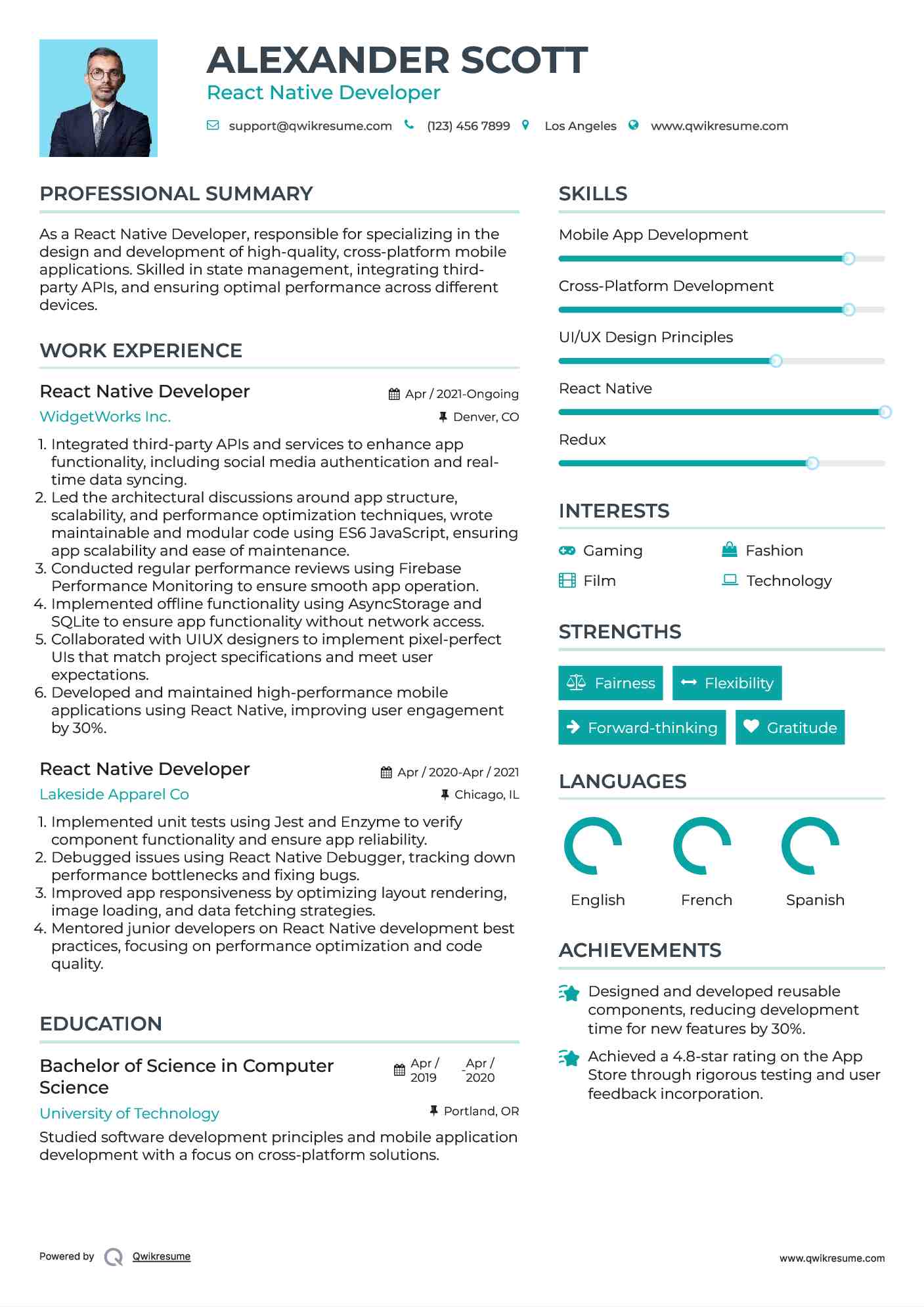 React Native Developer Resume Template