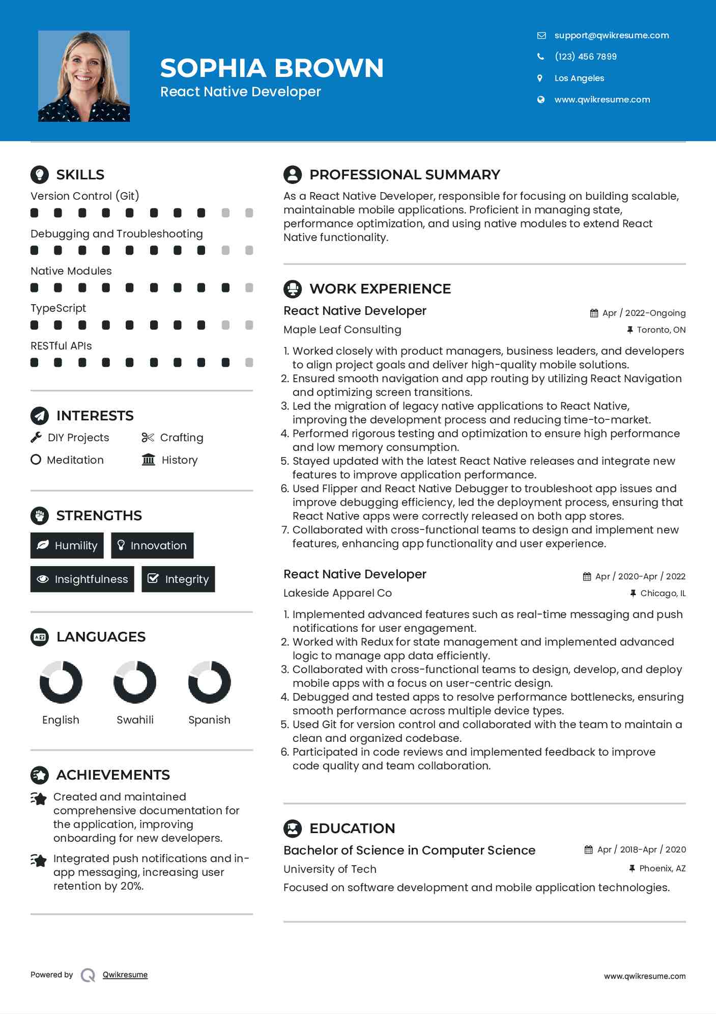 React Native Developer Resume Model