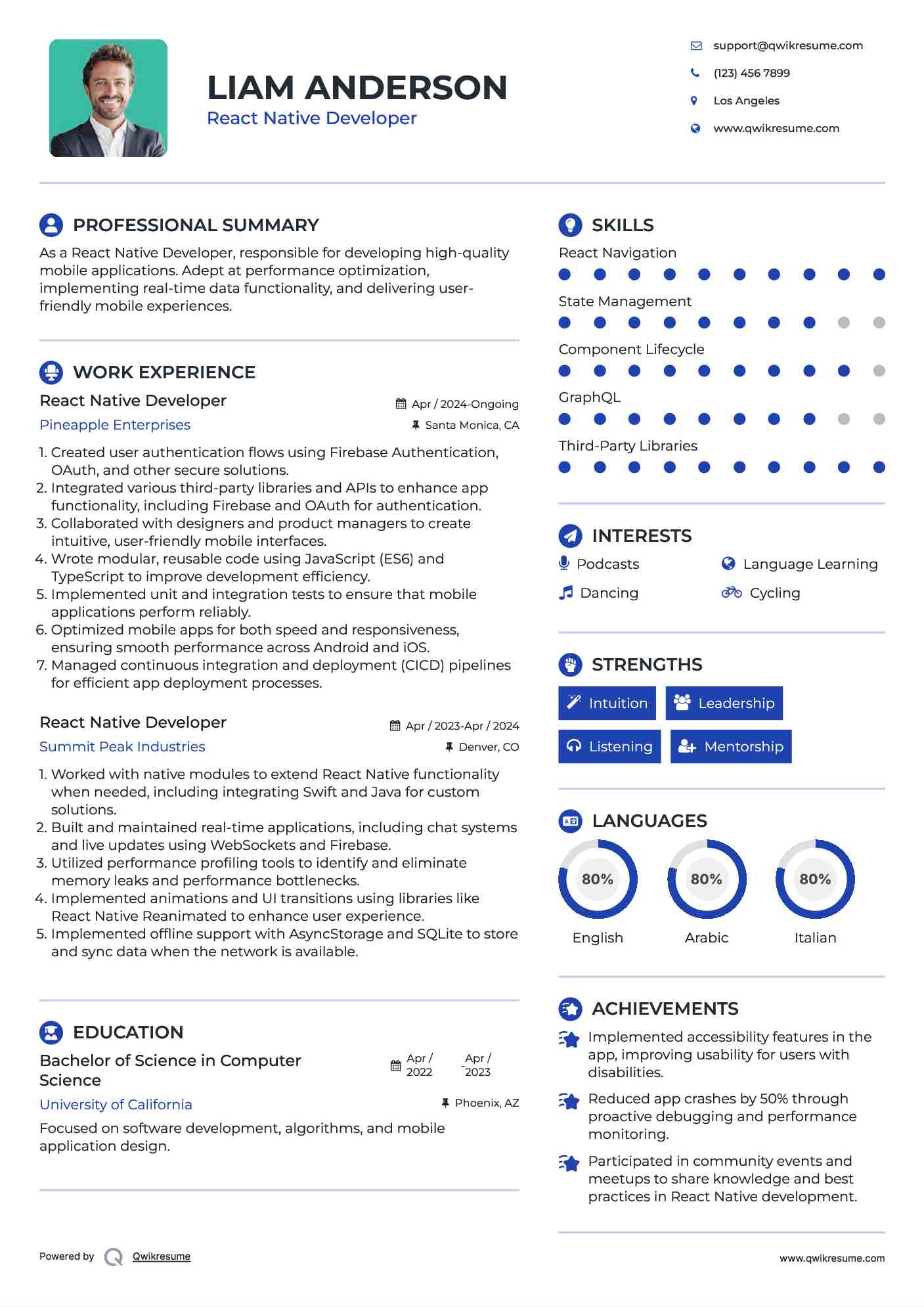 React Native Developer Resume Example