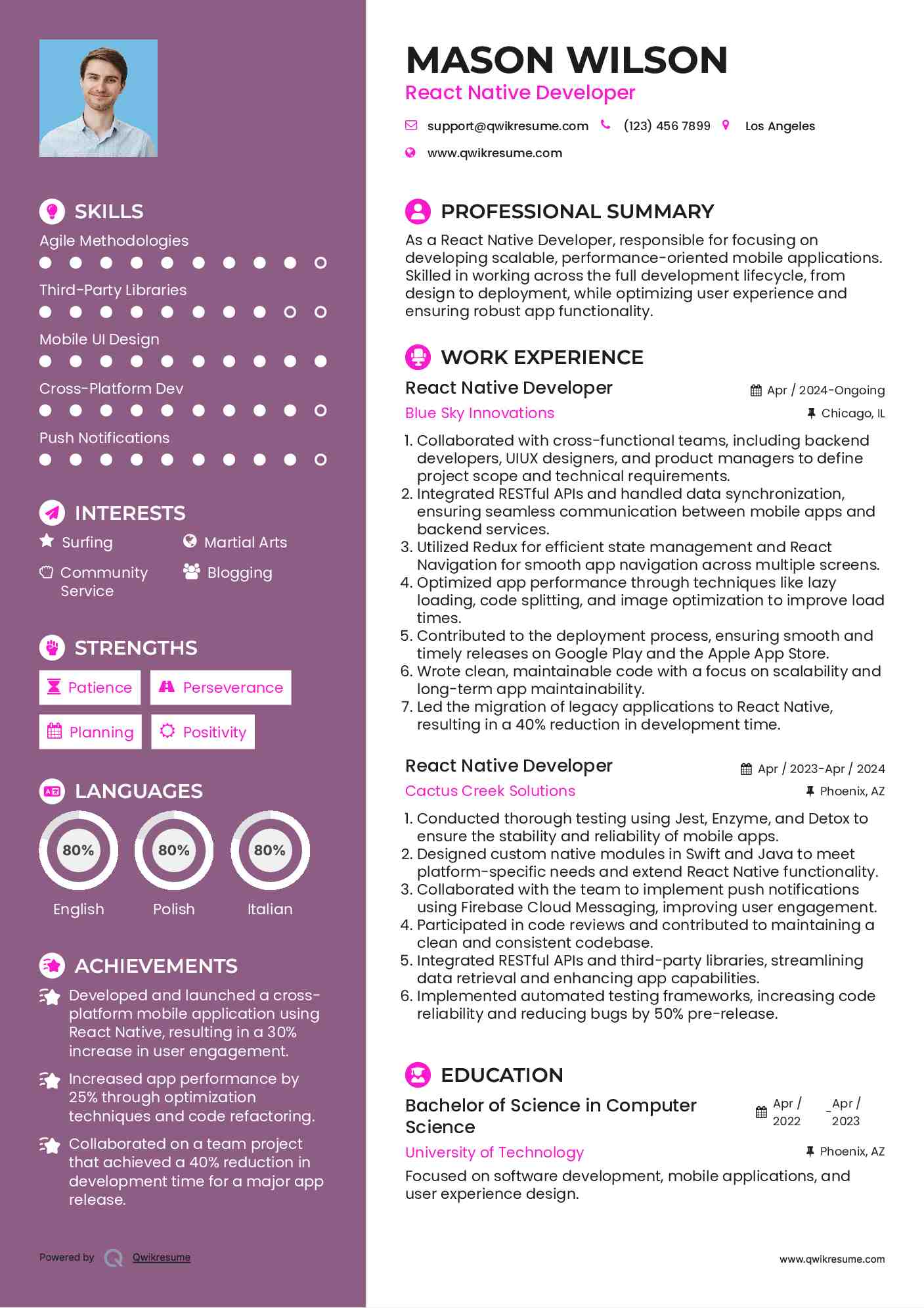 React Native Developer Resume Template