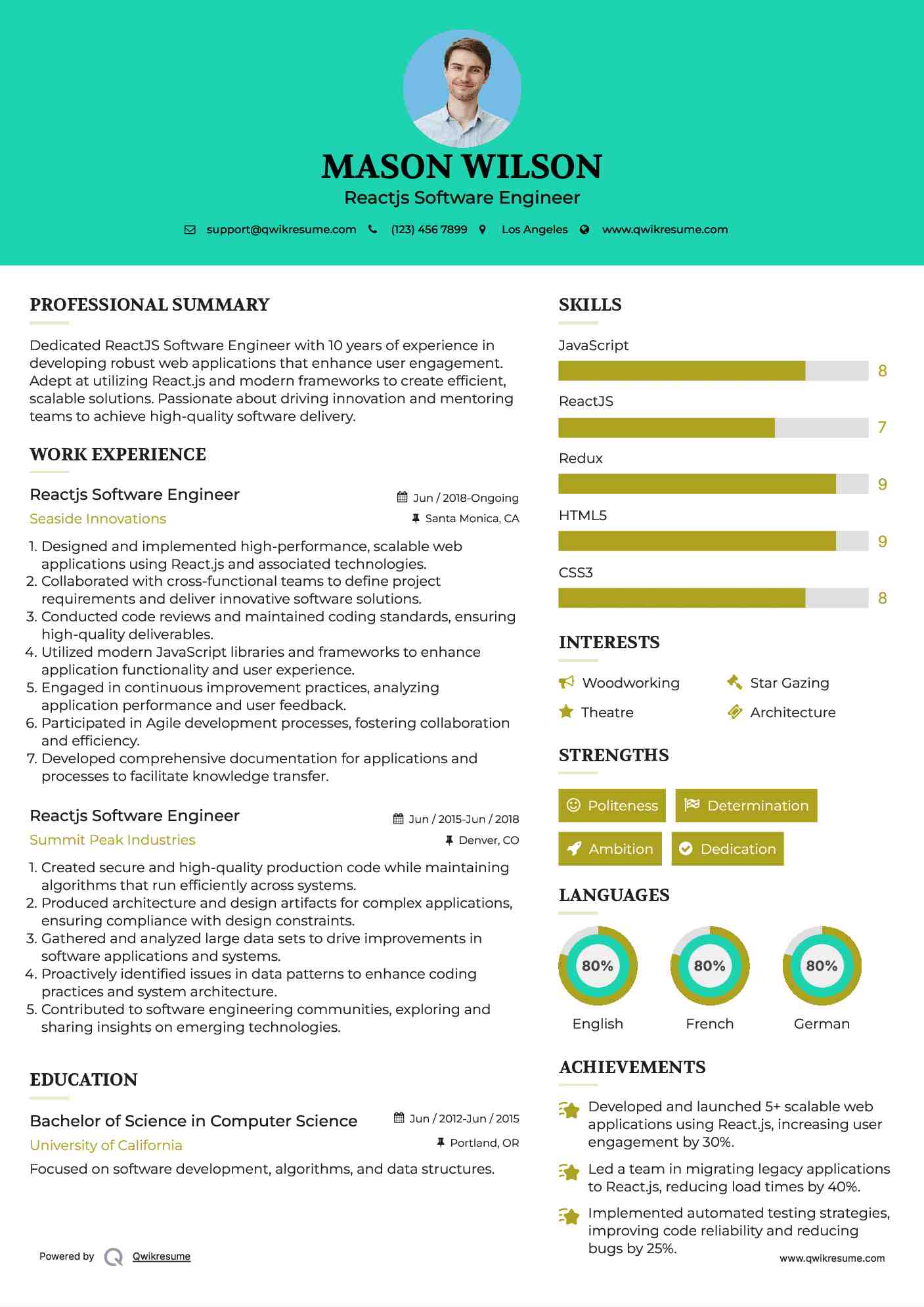 Reactjs Software Engineer Resume Format
