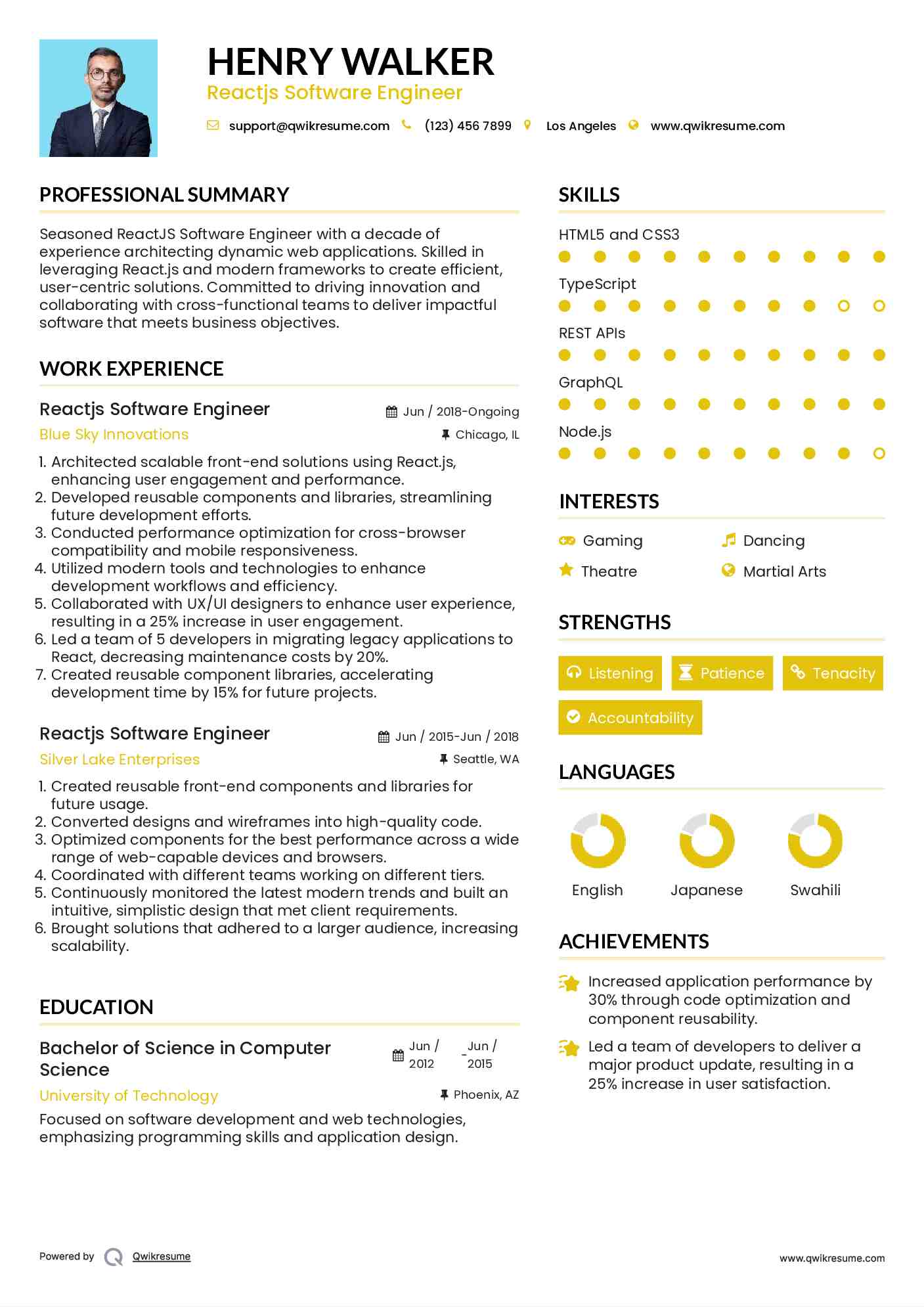 Reactjs Software Engineer Resume Template