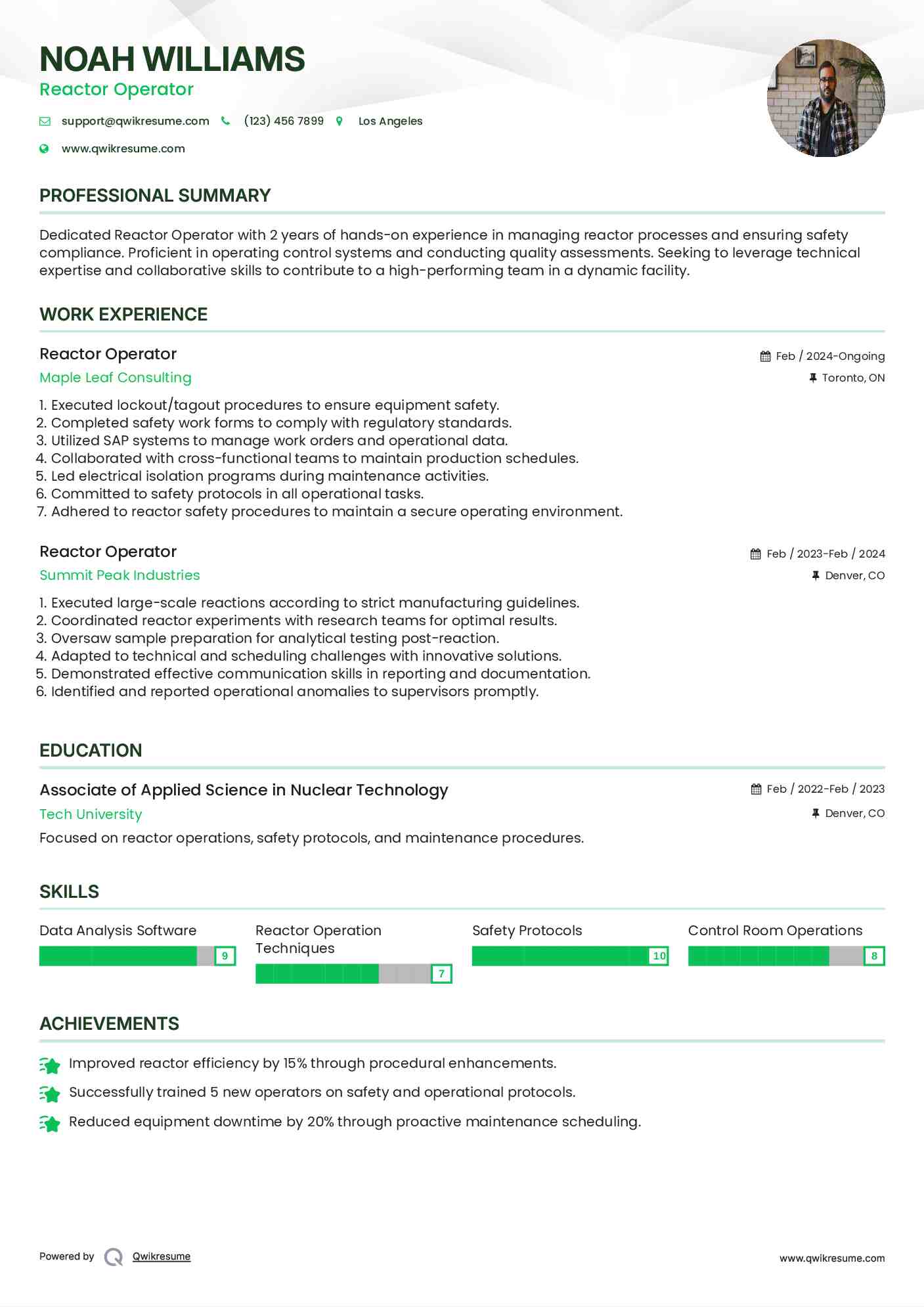 Reactor Operator Resume Template