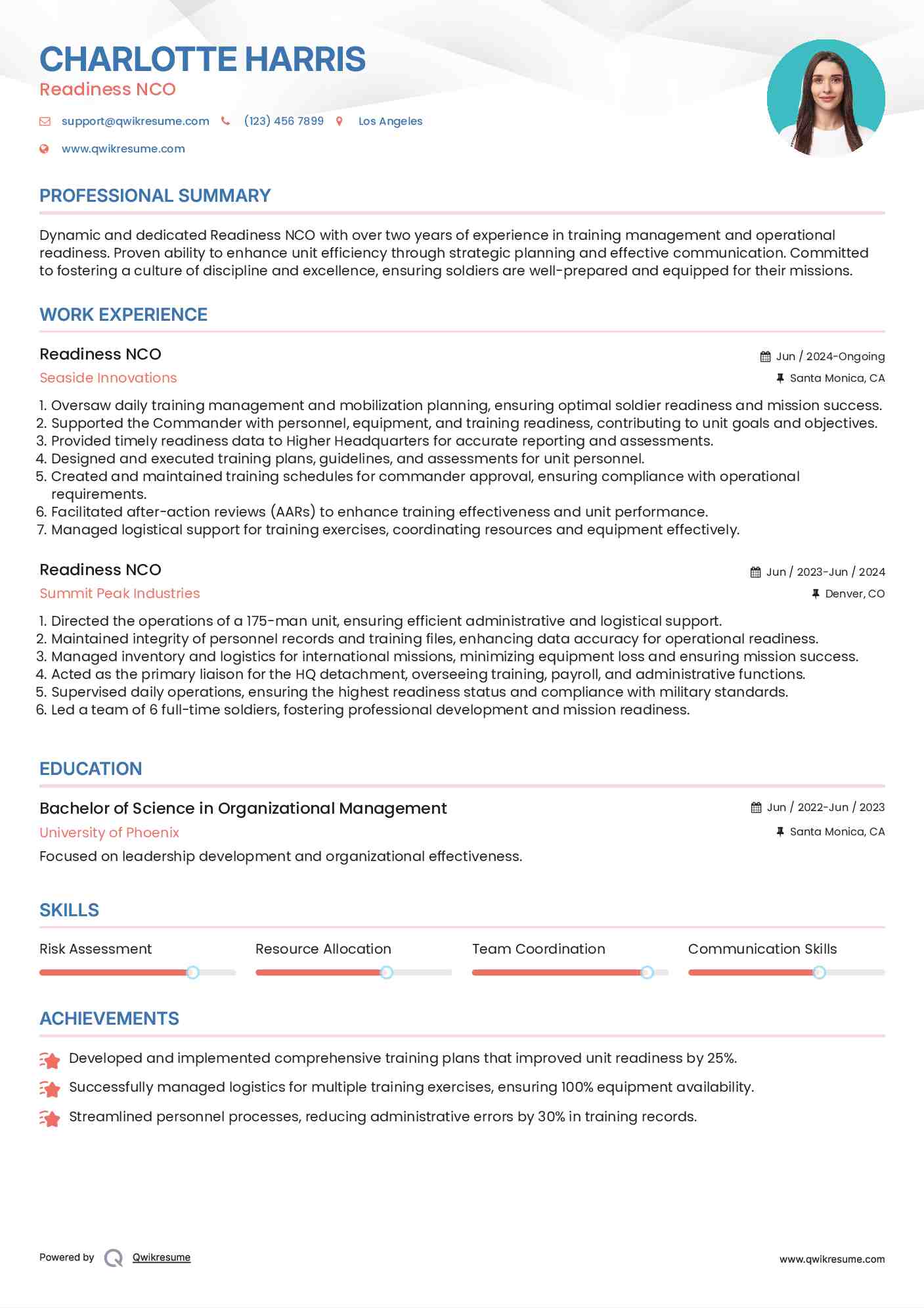 Readiness NCO Resume Model