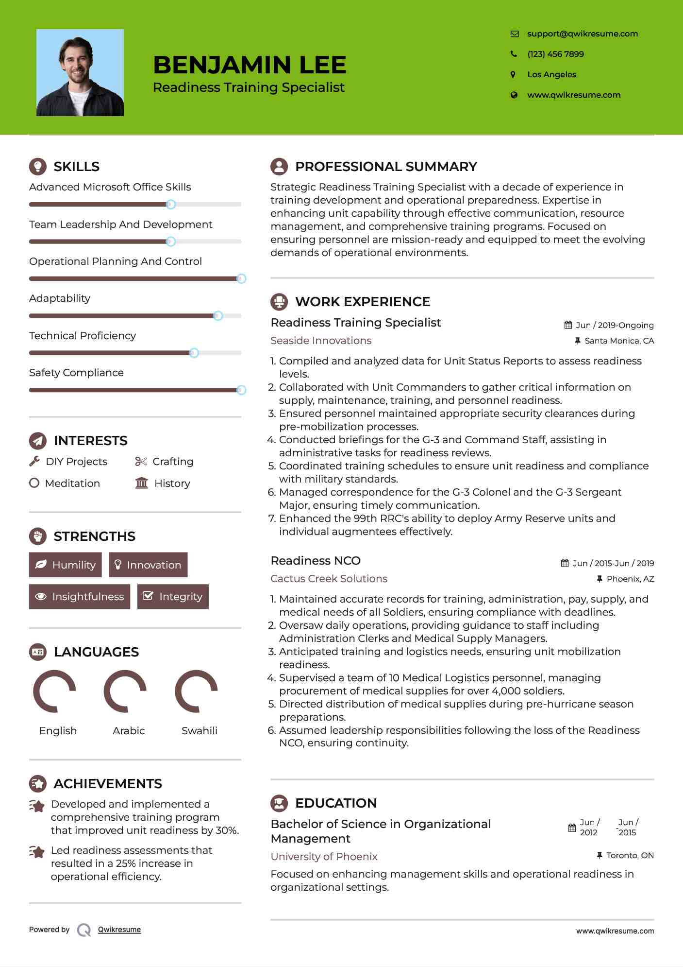 Readiness Training Specialist Resume Format