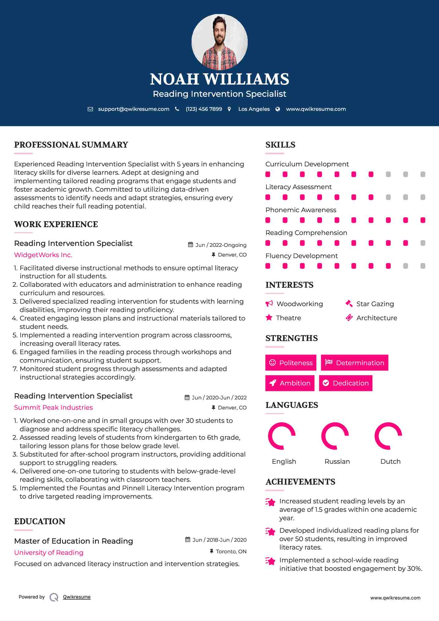 Reading Intervention Specialist Resume Template