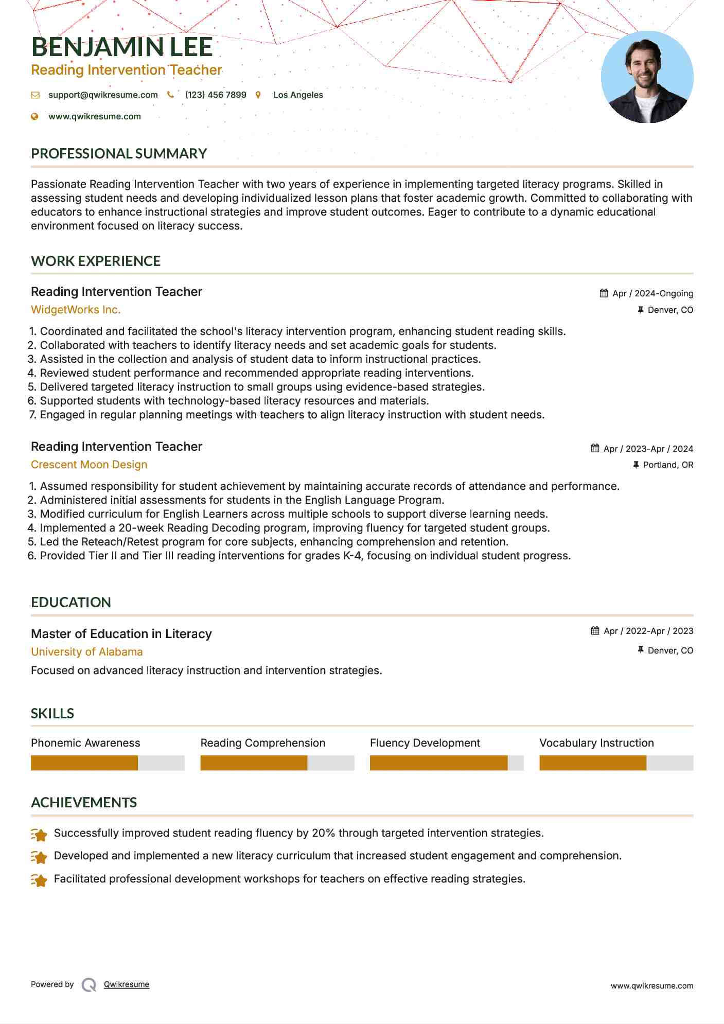 Reading Intervention Teacher Resume Template