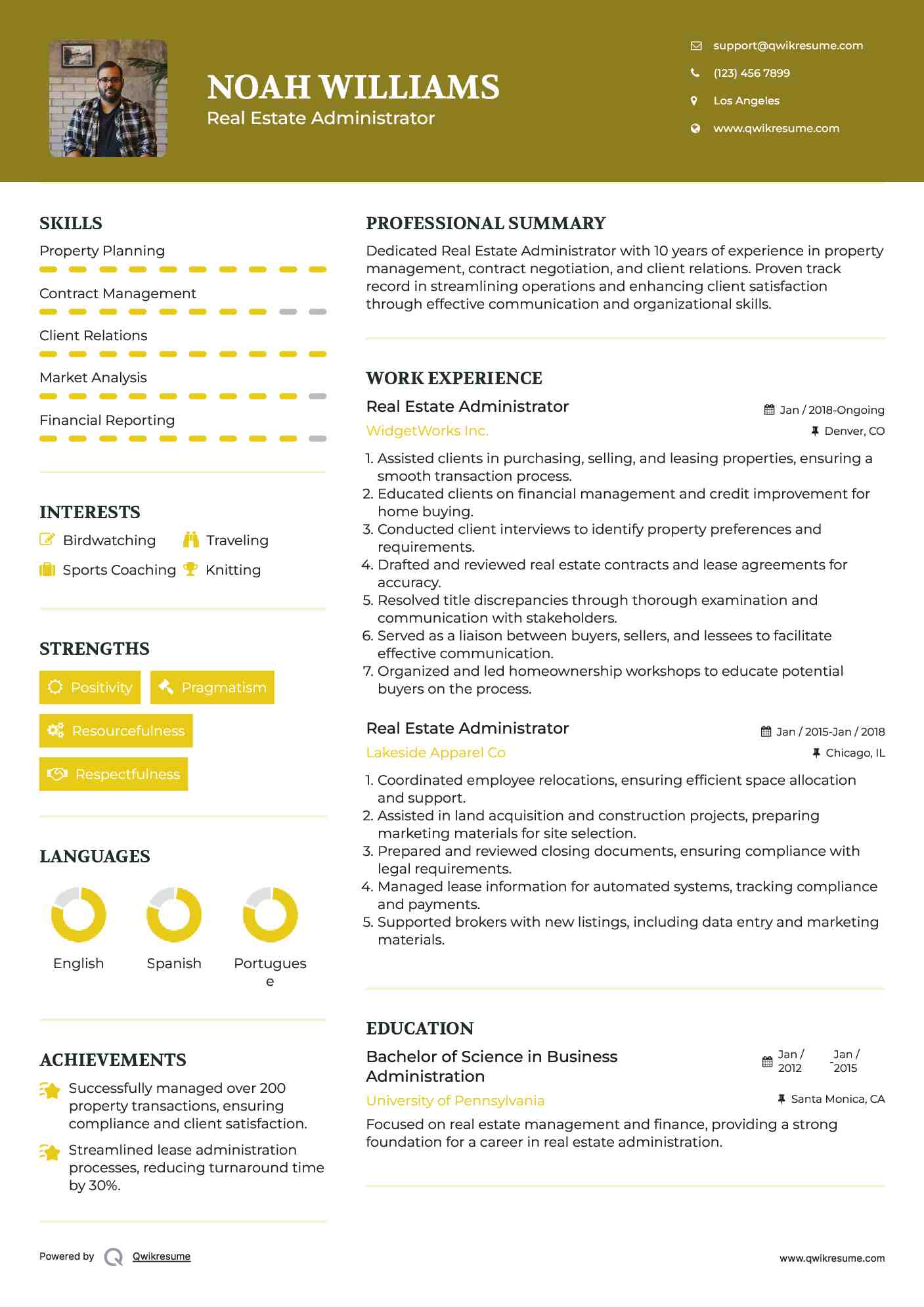 Real Estate Administrator Resume Sample