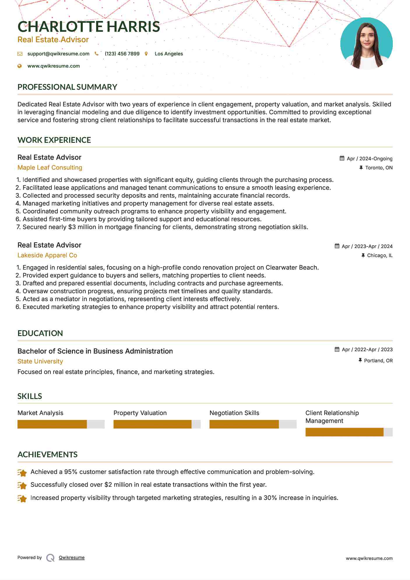 Real Estate Advisor Resume Format