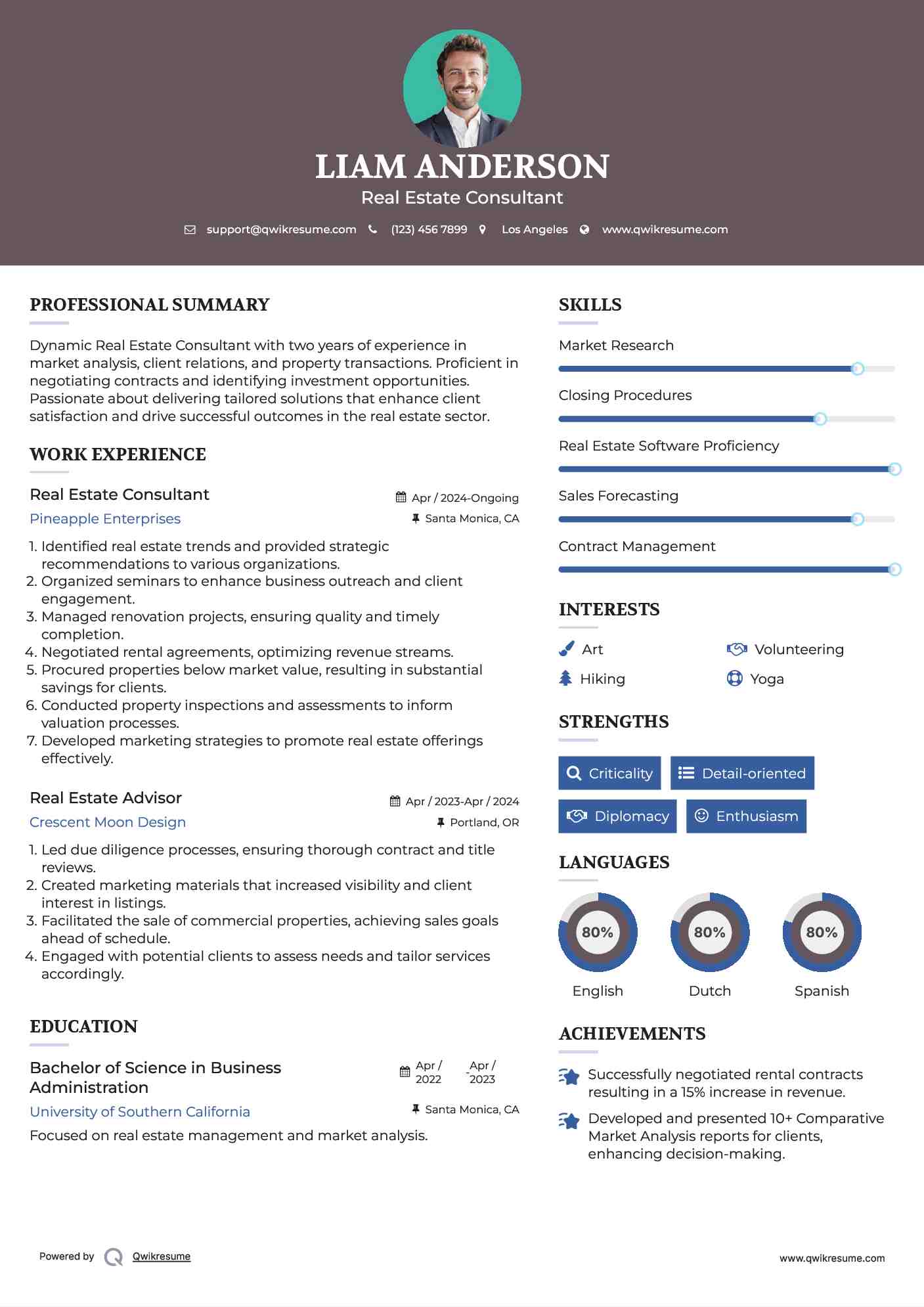 Real Estate Consultant Resume Sample