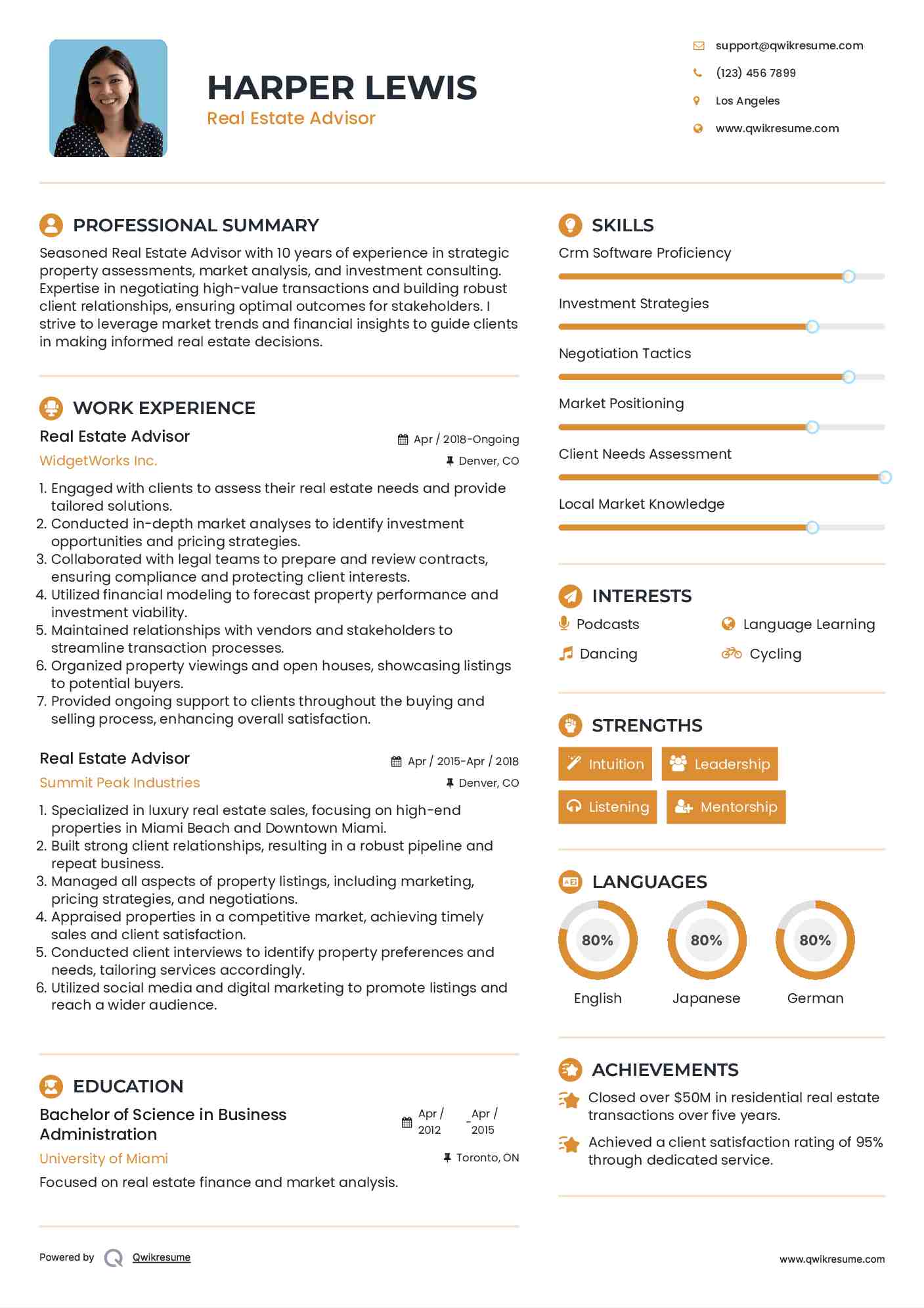 Real Estate Advisor Resume Format
