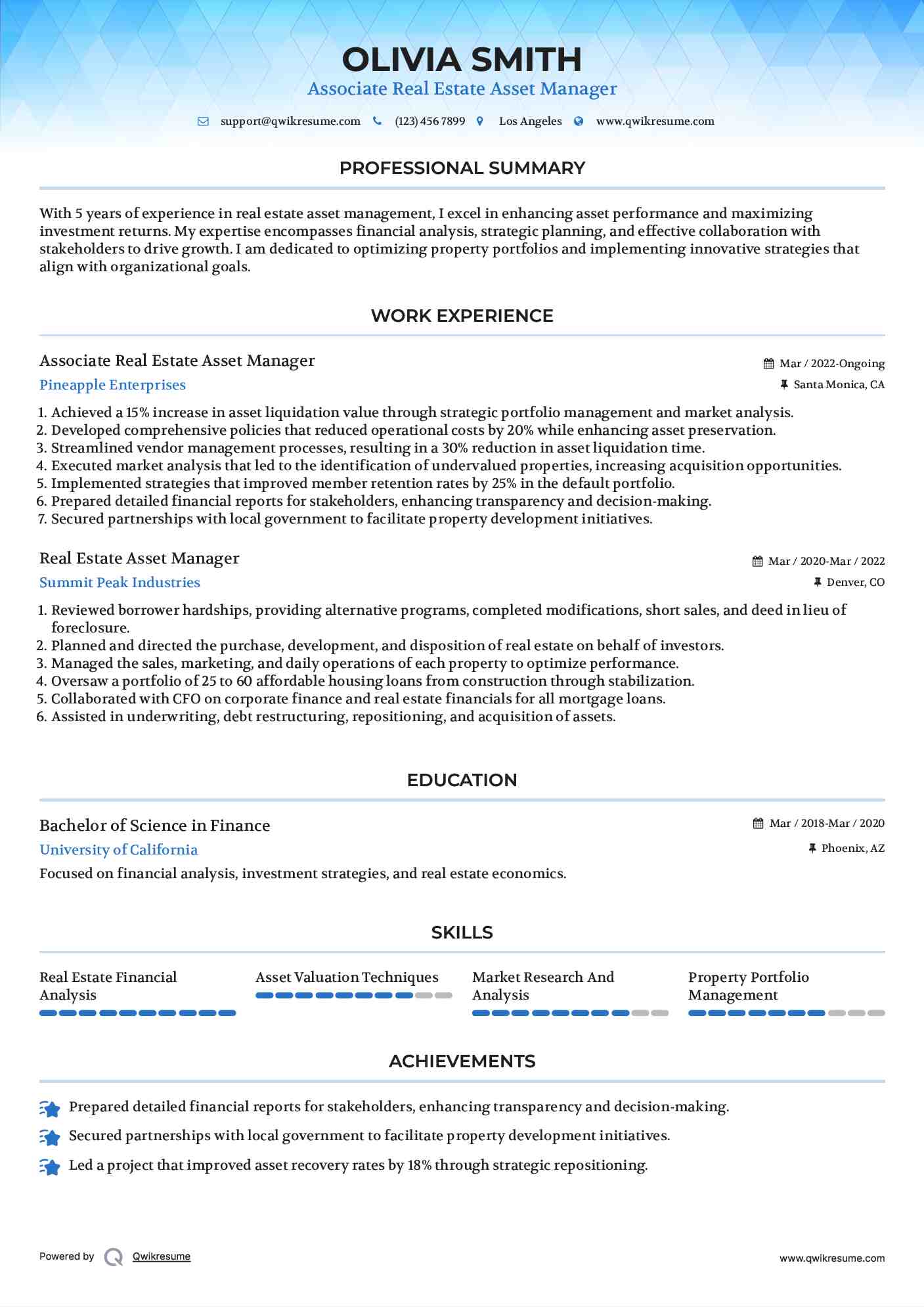 Associate Real Estate Asset Manager Resume Format