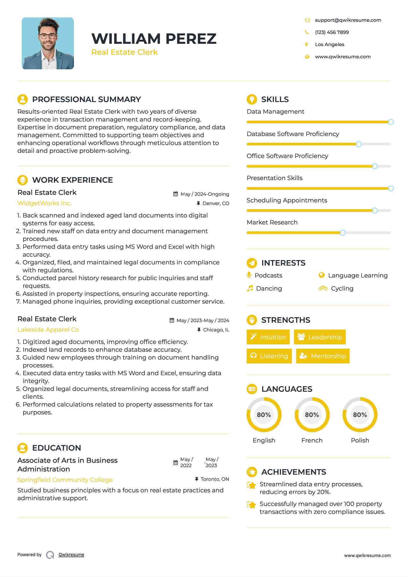 Real Estate Clerk Resume Template