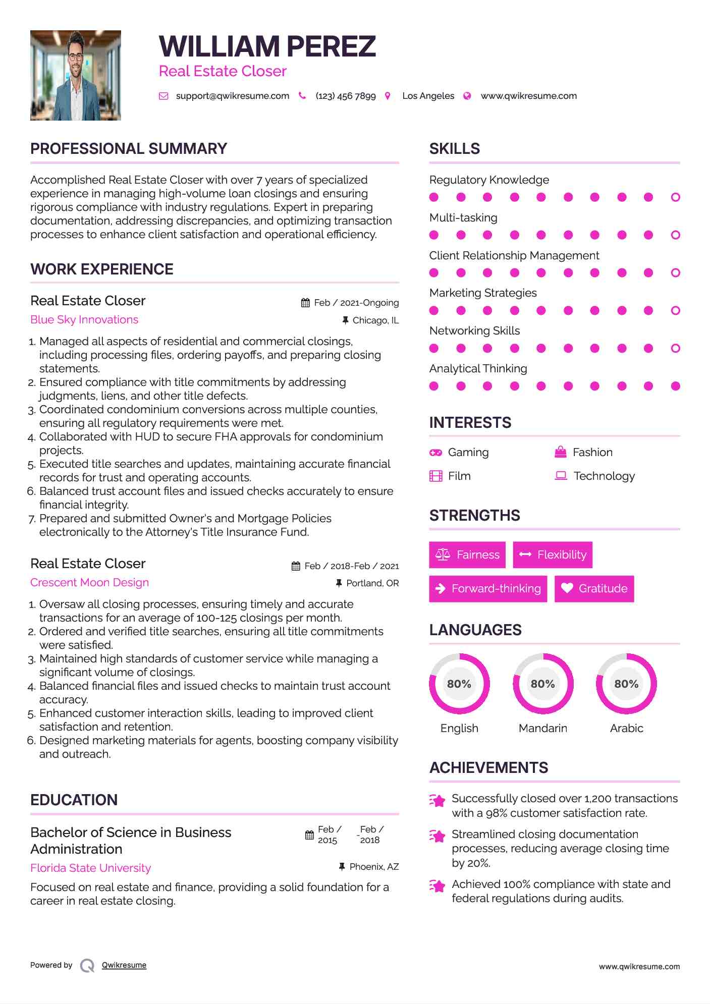 Real Estate Closer Resume Example