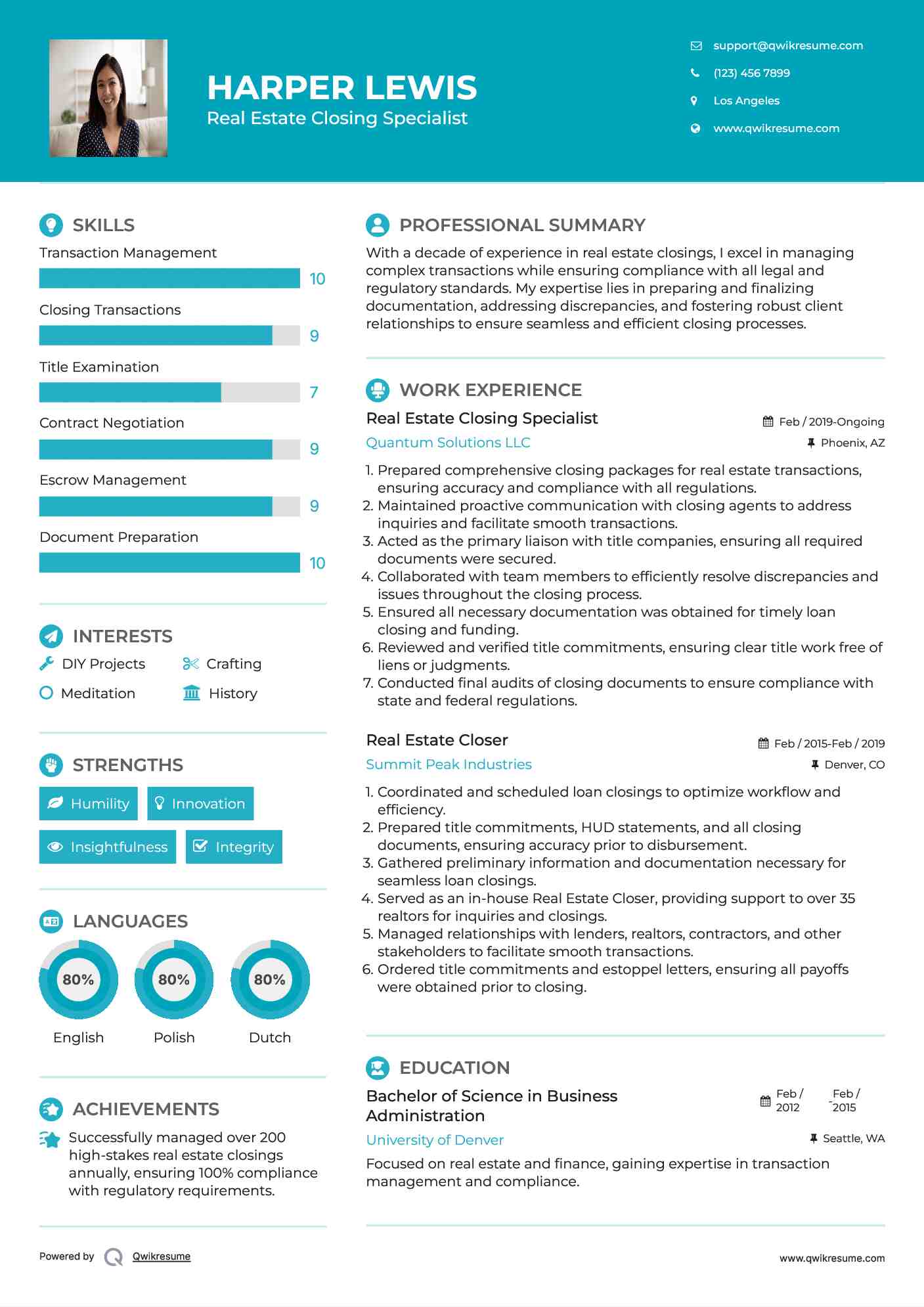 Real Estate Closing Specialist Resume Format