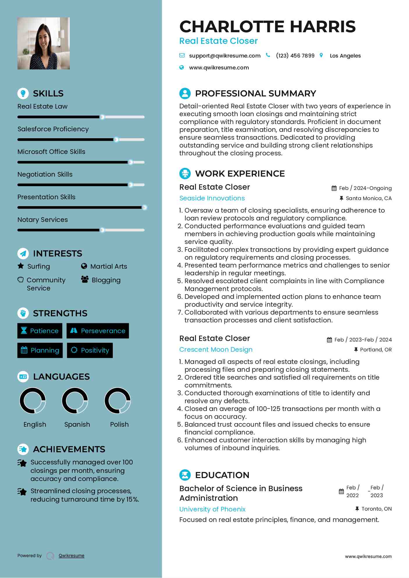 Real Estate Closer Resume Template