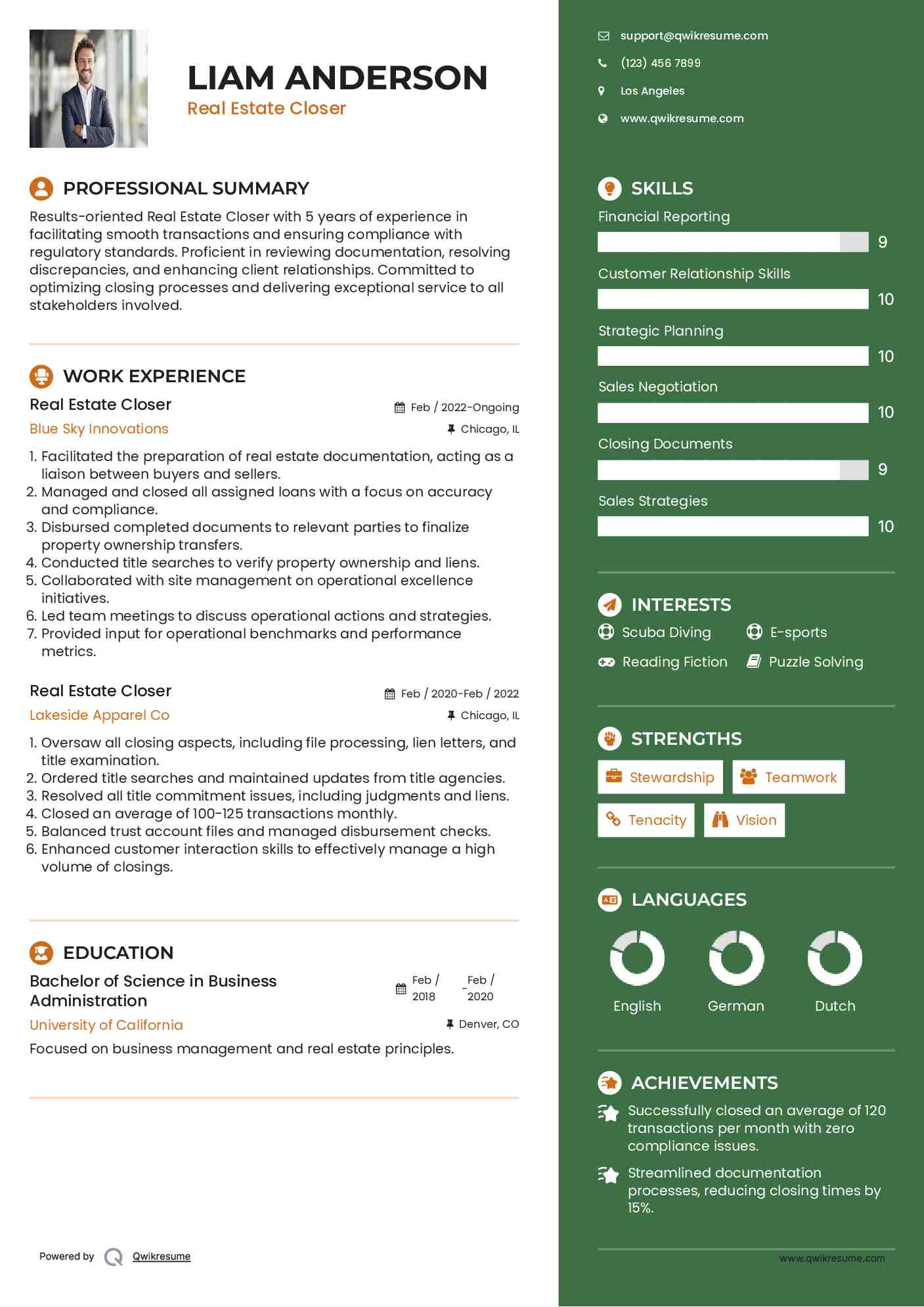 Real Estate Closer Resume Format