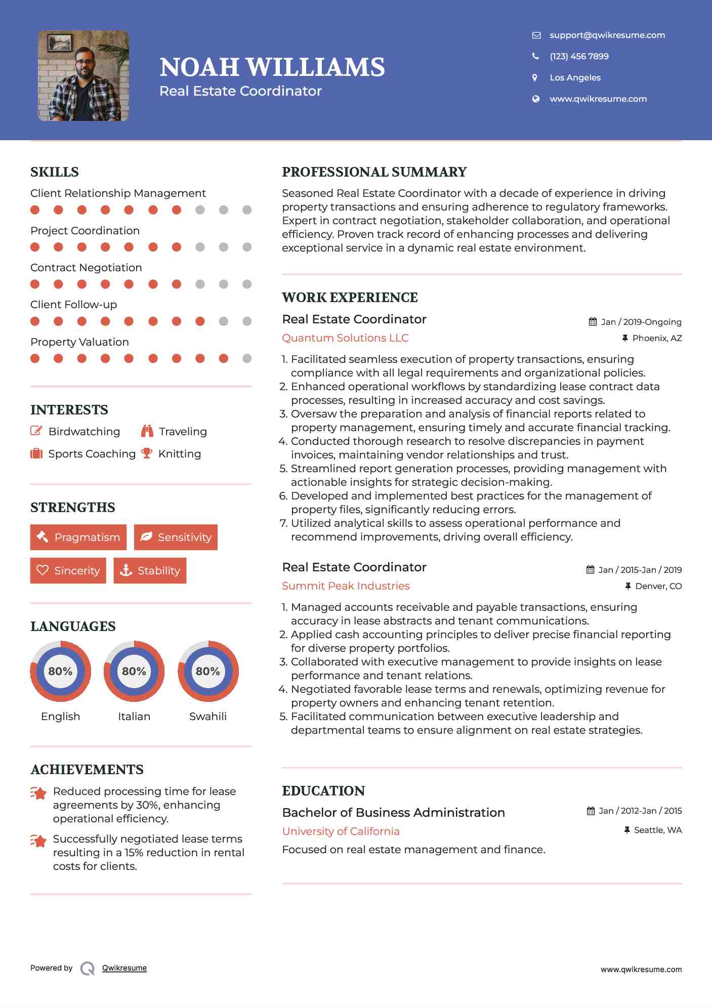 Real Estate Coordinator Resume Example