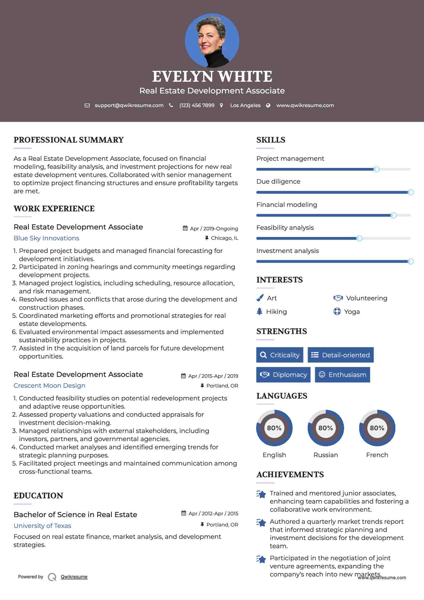 Real Estate Development Associate Resume Sample