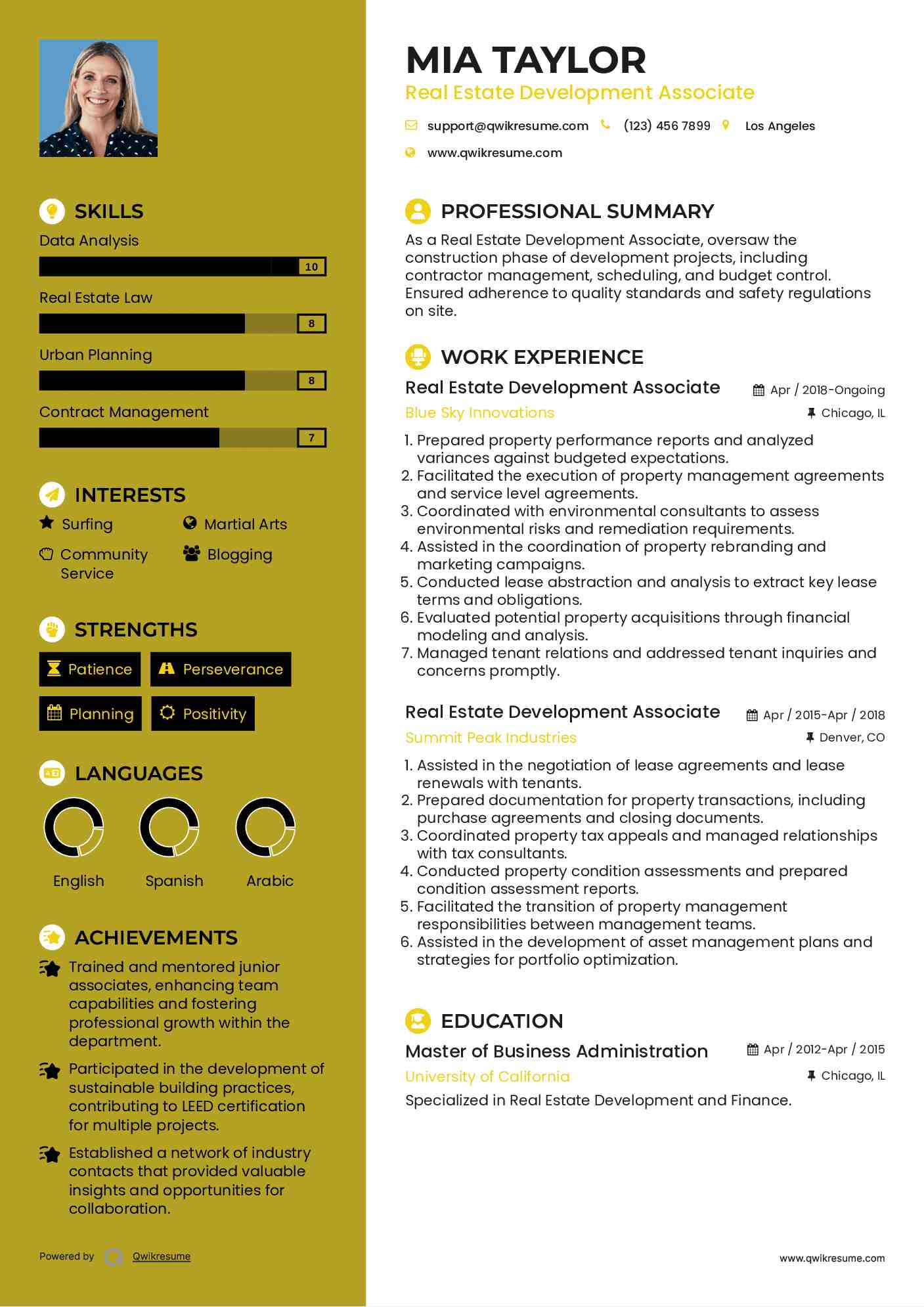 Real Estate Development Associate Resume Example